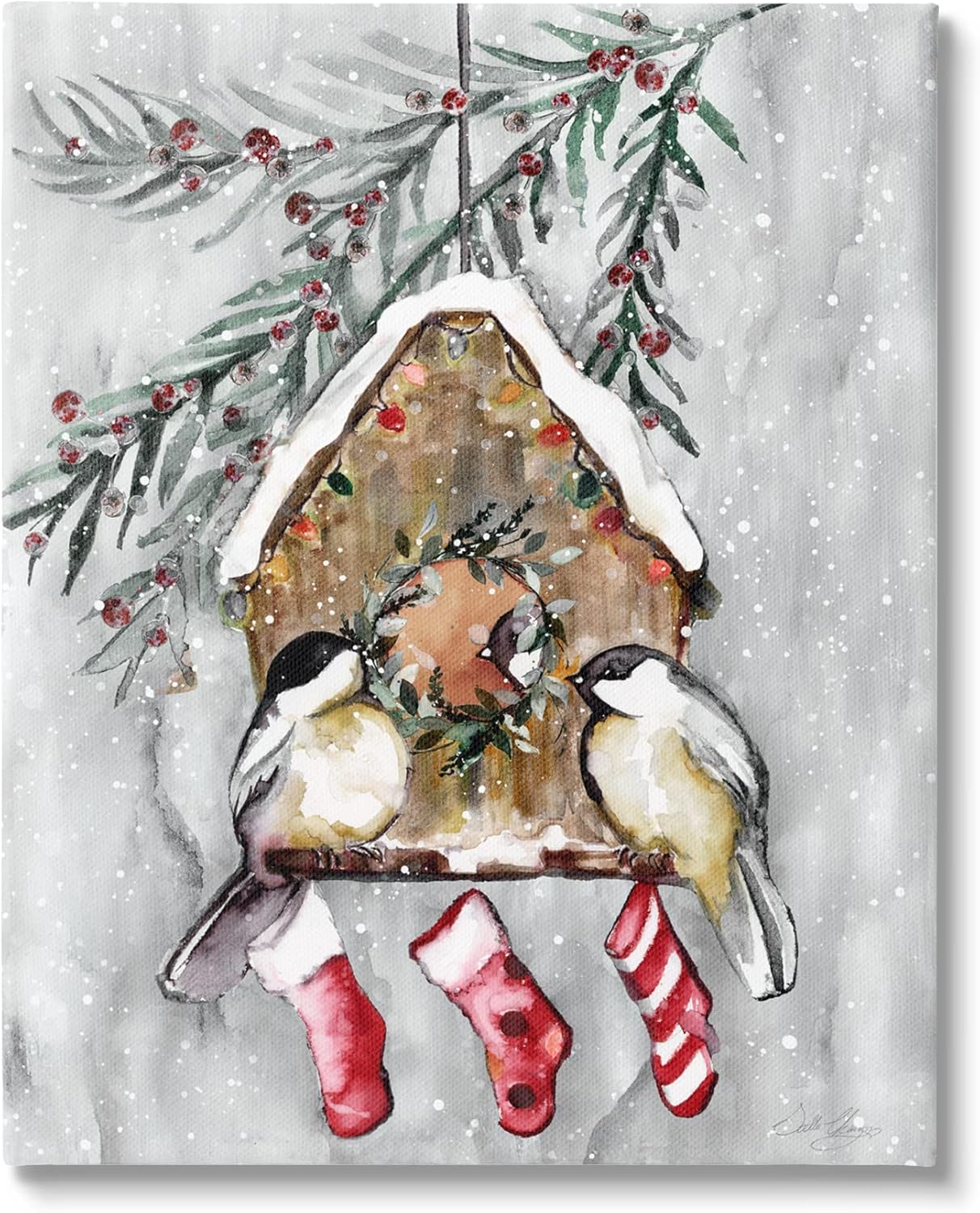 Stupell Industries Holiday Stockings Birdhouse Perched Canvas Wall Art, Design by Stella Chang