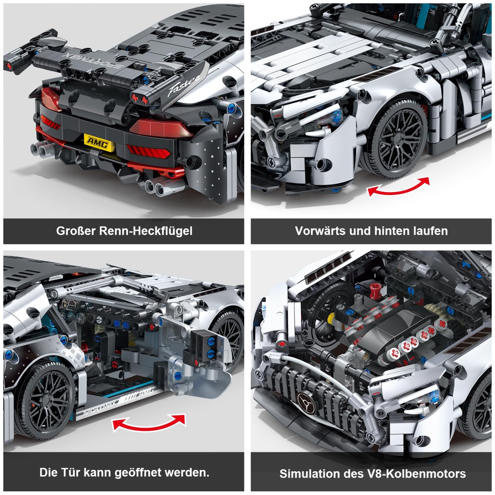 Technik Modellauto, 1310 Teile Silber Rennwagen Bausatz, Technic Sportwagen