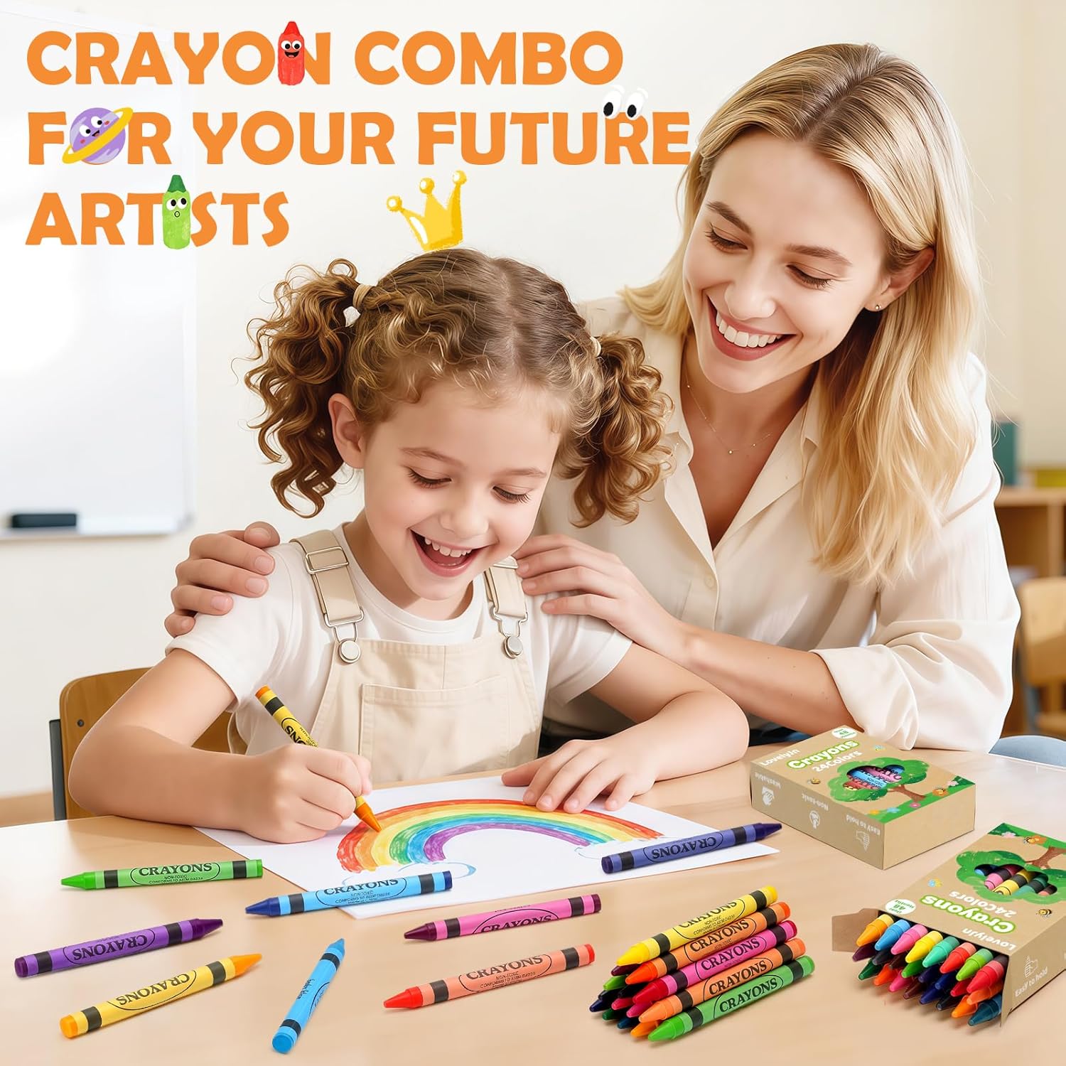 Crayons 24 Count, 24 Packs Crayons Bulk for Toddlers, Non-Toxic Washable Silky Crayon Bulk School Supplies for Classroom, Back to School Essentials, Easter Party Favors Gifts for Kids Ages 3+