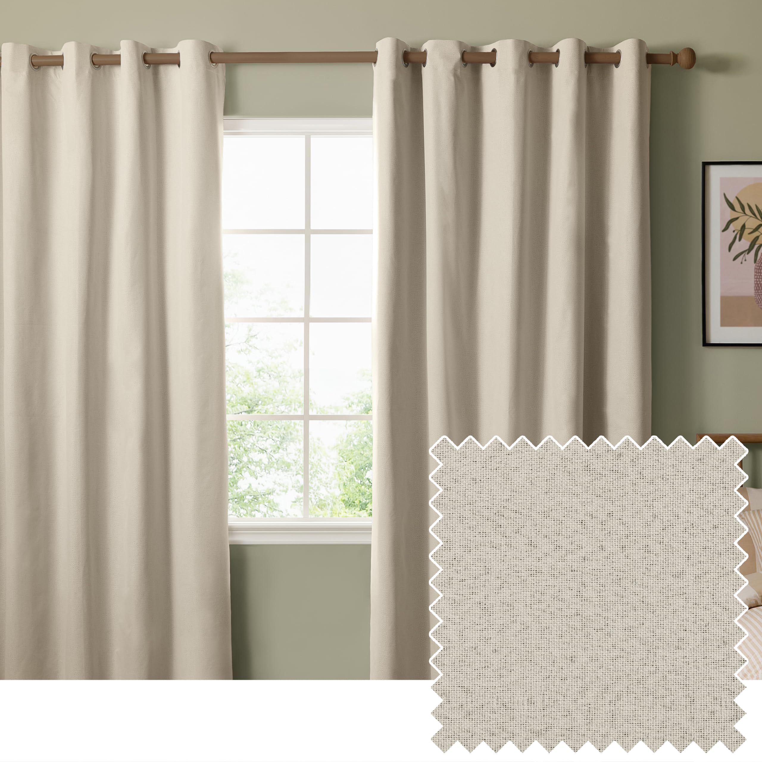 Furn Beige The Ultimate Blackout Textured Woven Eyelet Curtain Pair In | Size: 229Cm Width X 229Cm Drop