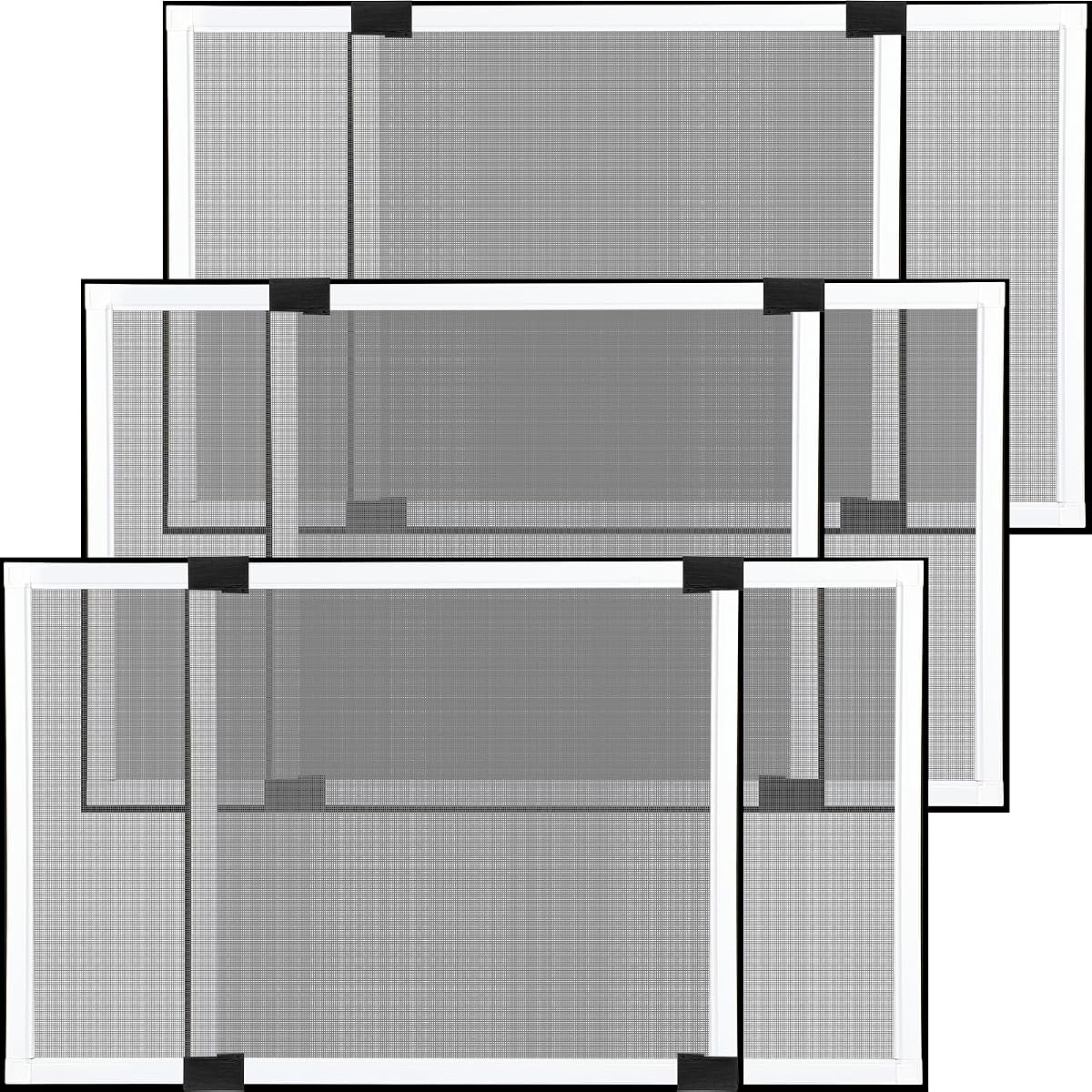Sasylvia 3 Pcs Expandable Window Screens 21.7 H" x 28-52 W" Large Adjustable Window Screens with Aluminum Frame White Replacement Screen for House Windows Horizontal Slide Pre Framed Window