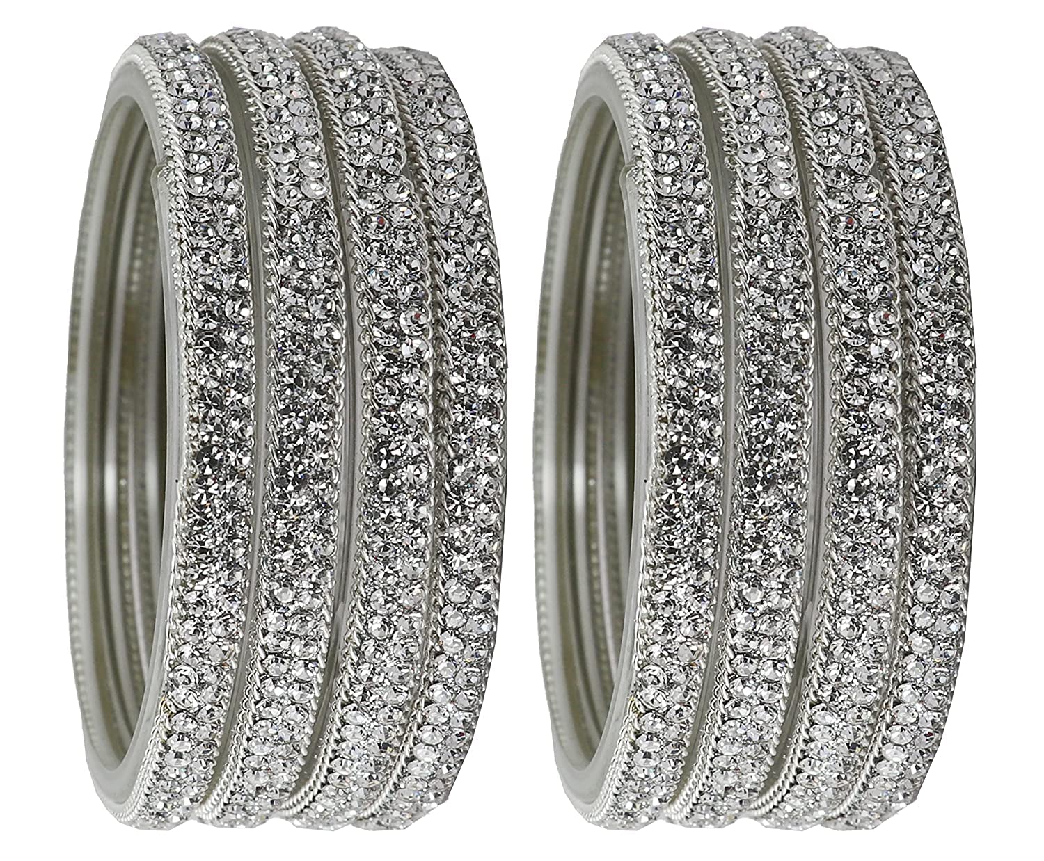 NAGAICH Glass with Zircon Gemstone Worked and Spread with Glitter Pattern Glossy Finished Kada Set for Women and Girls, (Silver_2.8 Inches), Pack of 8 Kada Set (B0B5N9ZBLJ) Amazon Price History, Amazon Price Tracker