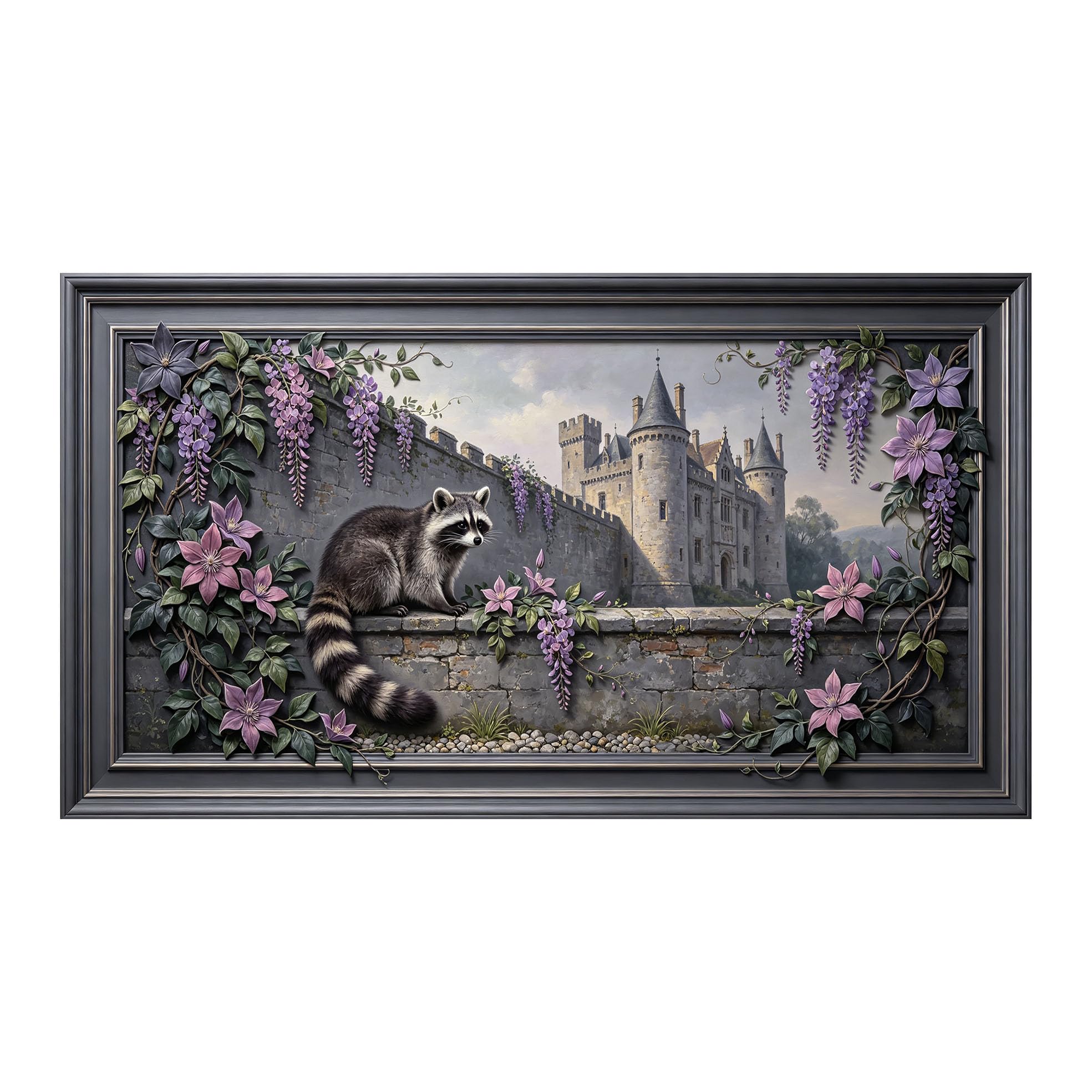 Yzpallescene 3D 3D Framed Wall Art 50cm×90cm European Castle Garden Landscape Oil Painting Large Size SelfAdhesive Removable Wall Decor Prints Artwork for Living Room Bedroom Office
