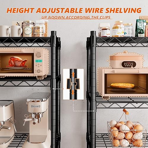 Miniatura 7 de REIBII Estantería de alambre de 73 pulgadas, estantería de metal de 5 niveles, capacidad de 1780 libras, estantes de alambre ajustables para