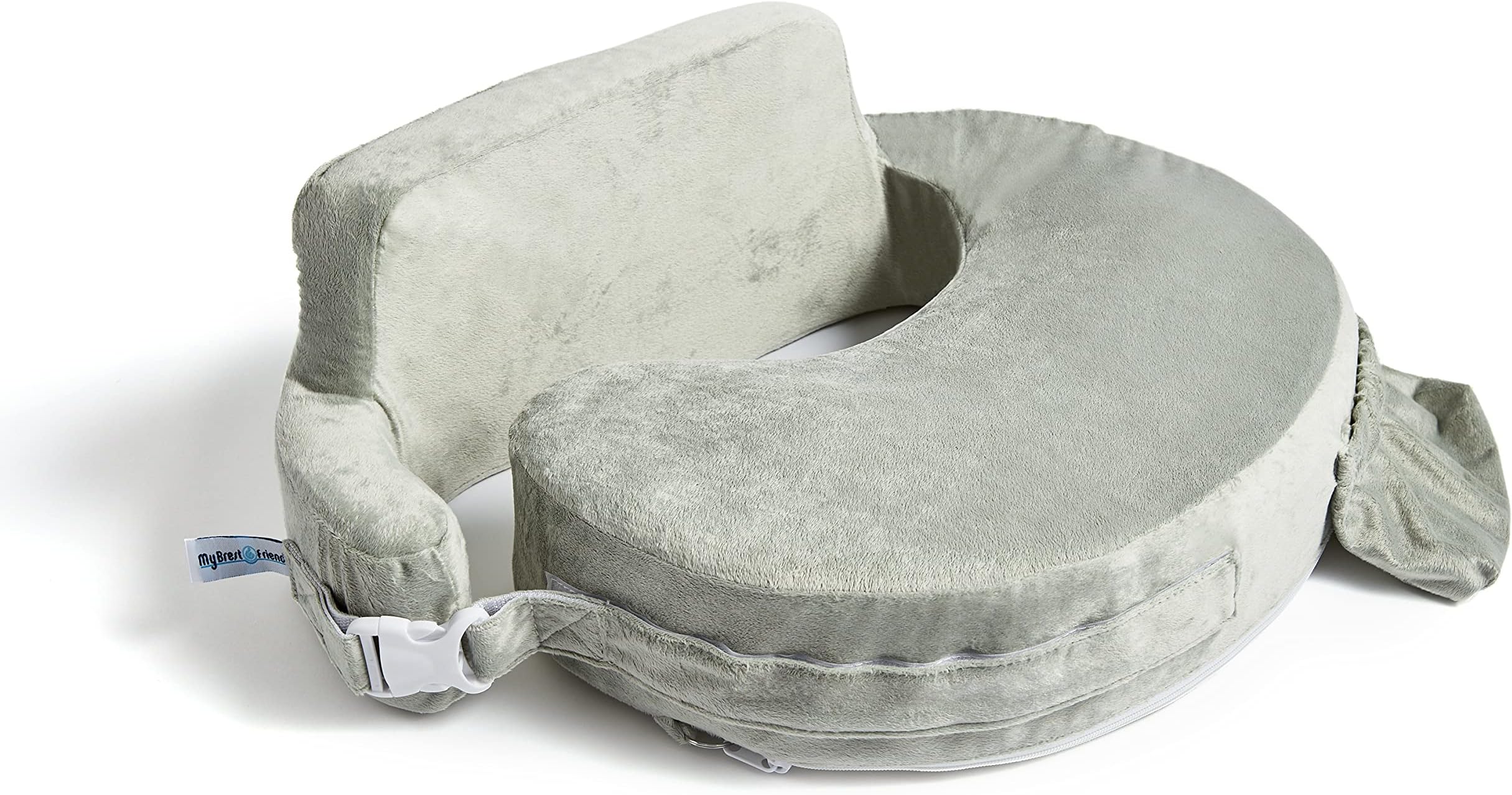 My Brest Friend Super Deluxe Nursing Pillow for Breastfeeding and Bottlefeeding with Lumbar Support, Feeding Pillow with Convenient Pocket and Removable Slipcover, Platinum - Platinum