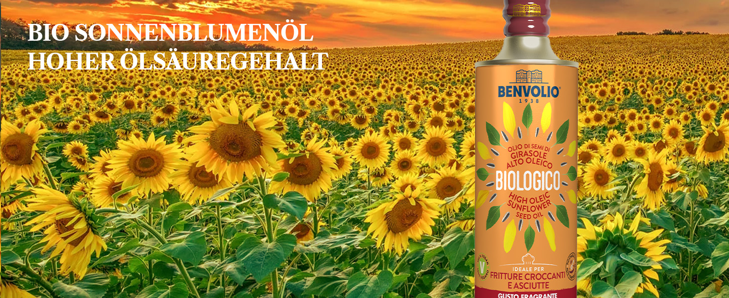 Sonnenblumenl BIO High Oleic l 100% Italienisch - BENVOLIO 1938 500ml  Metallflasche - Reich an VITAMIN E | Frittierl BIO Bratl Fritierfett l  Frittierfett Friteusenfett HIGH OLEIC SUNFLOWER OIL : Amazon.de:  Lebensmittel & Getrnke