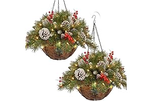 Pre-Lit Artificial Christmas Hanging Basket Set of 2