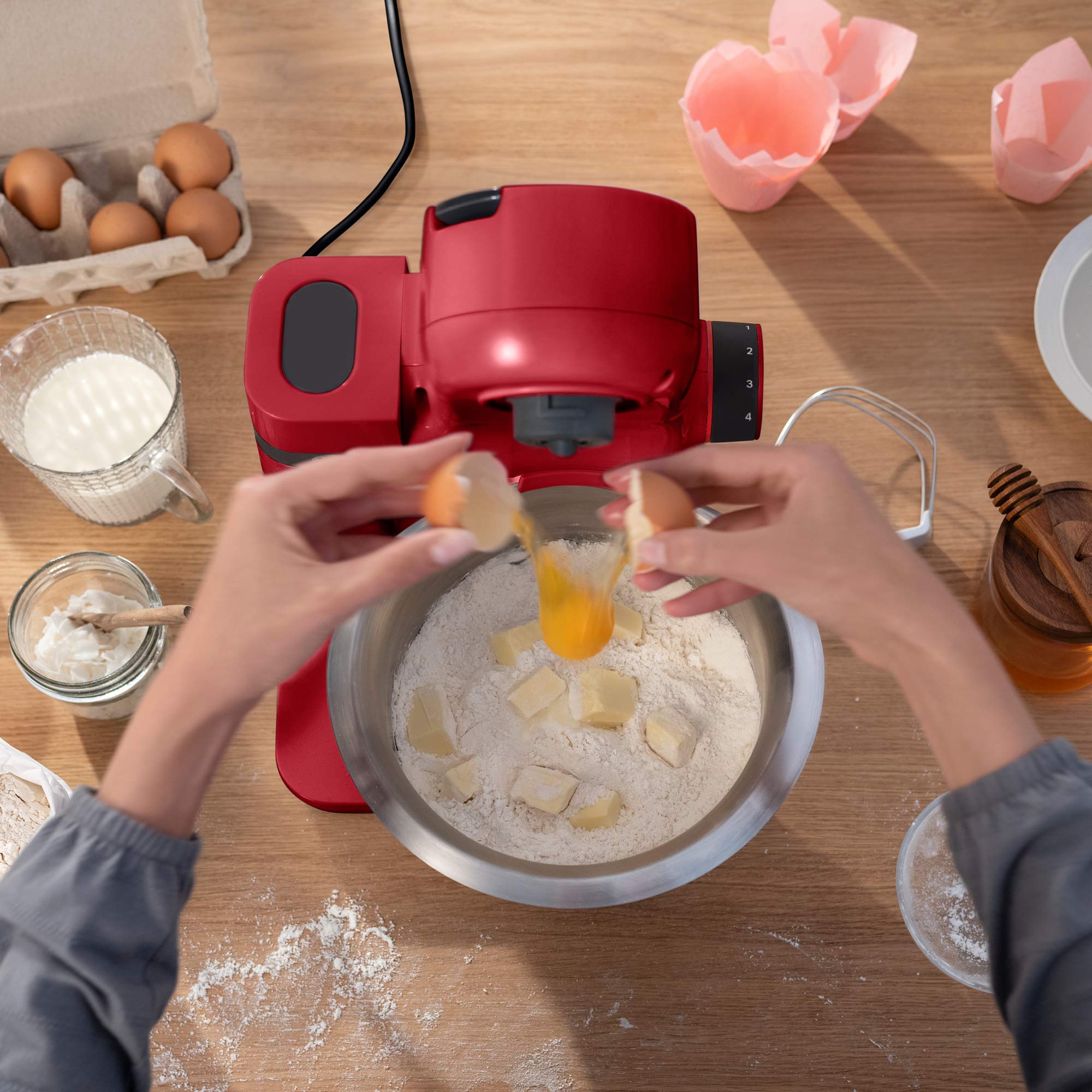 Bosch Elettrodomestici MUMS2ER01 - Robot da cucina MUM serie 2, 700 W, ciotola in acciaio inox da 3,8 l, intaglio e 3 dischi, set di patisserie, acciaio inox, rosso