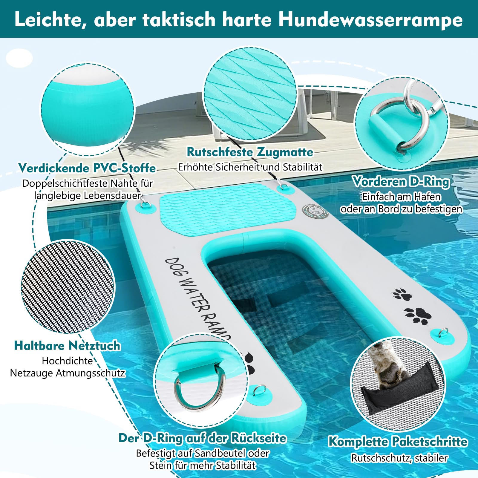 Rampa d'acqua per cani, extra larga, scaletta per piscina, docking e barca, rampa per animali domestici con passaporti antiscivolo, scaletta per cani da 68 kg, colore: blu