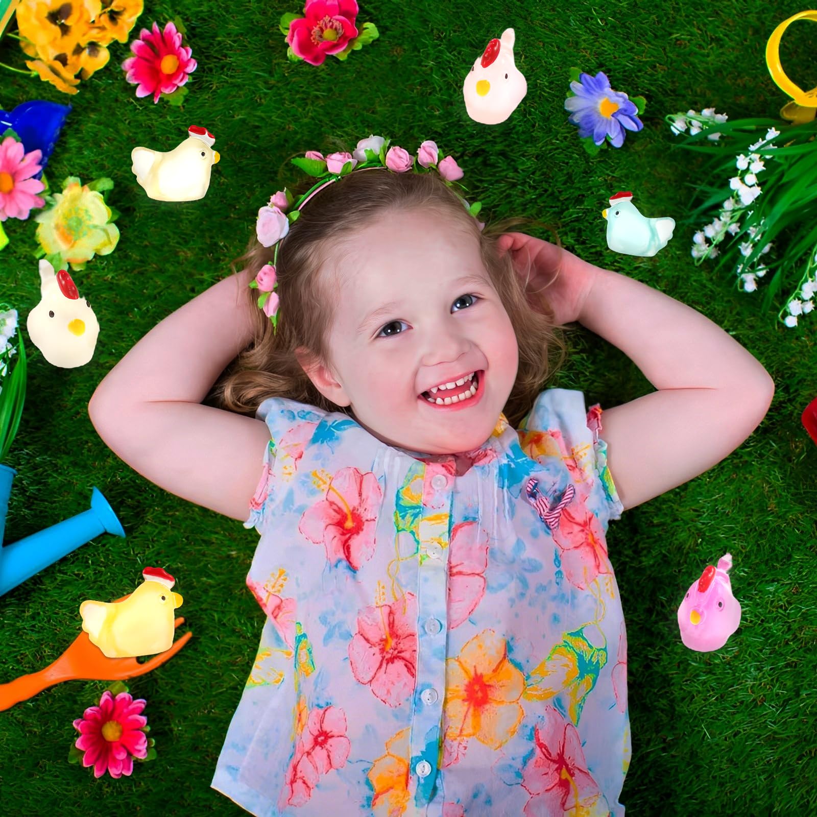 50 Figurines Poules Lumineuses En Résine - 8 Couleurs, Brillent Dans Le Noir Pour Déco