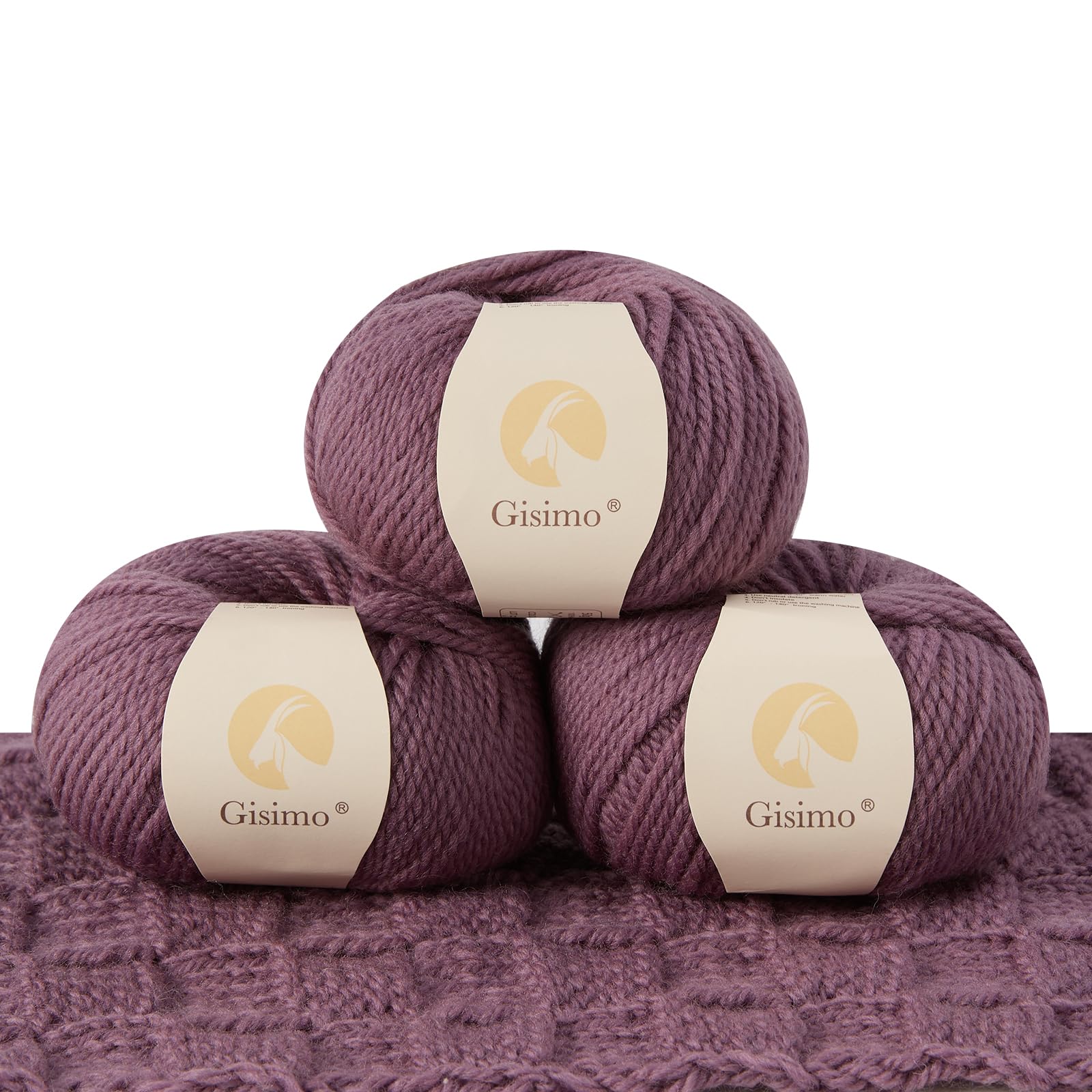100% Merino Wool Yarn 3-Ply Luxurious and Soft Yarn for Hand Knitting &amp; Crocheting (Grape Purple,3Balls)