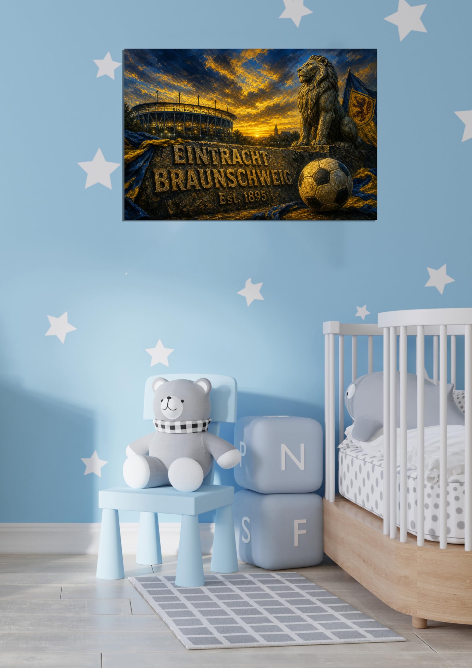 Braunschweig Kunstdruck auf Leinwand, Motiv: Fußball-Motiv, Stadion, Heimdekoration, 30,5 x 40,6 cm, Blau / Gelb