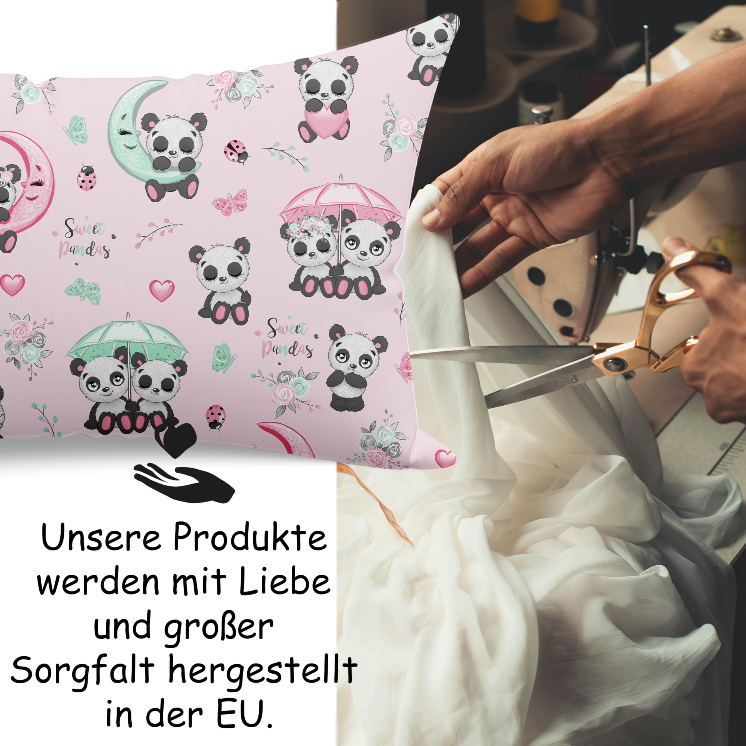 PinkZebra 40 x 80 cm Funda de almohada infantil, funda de almohada 100% algodón, funda de almohada con certificado Öko-Tex Standard 100, fundas infantiles con cremallera, oso panda rosa
