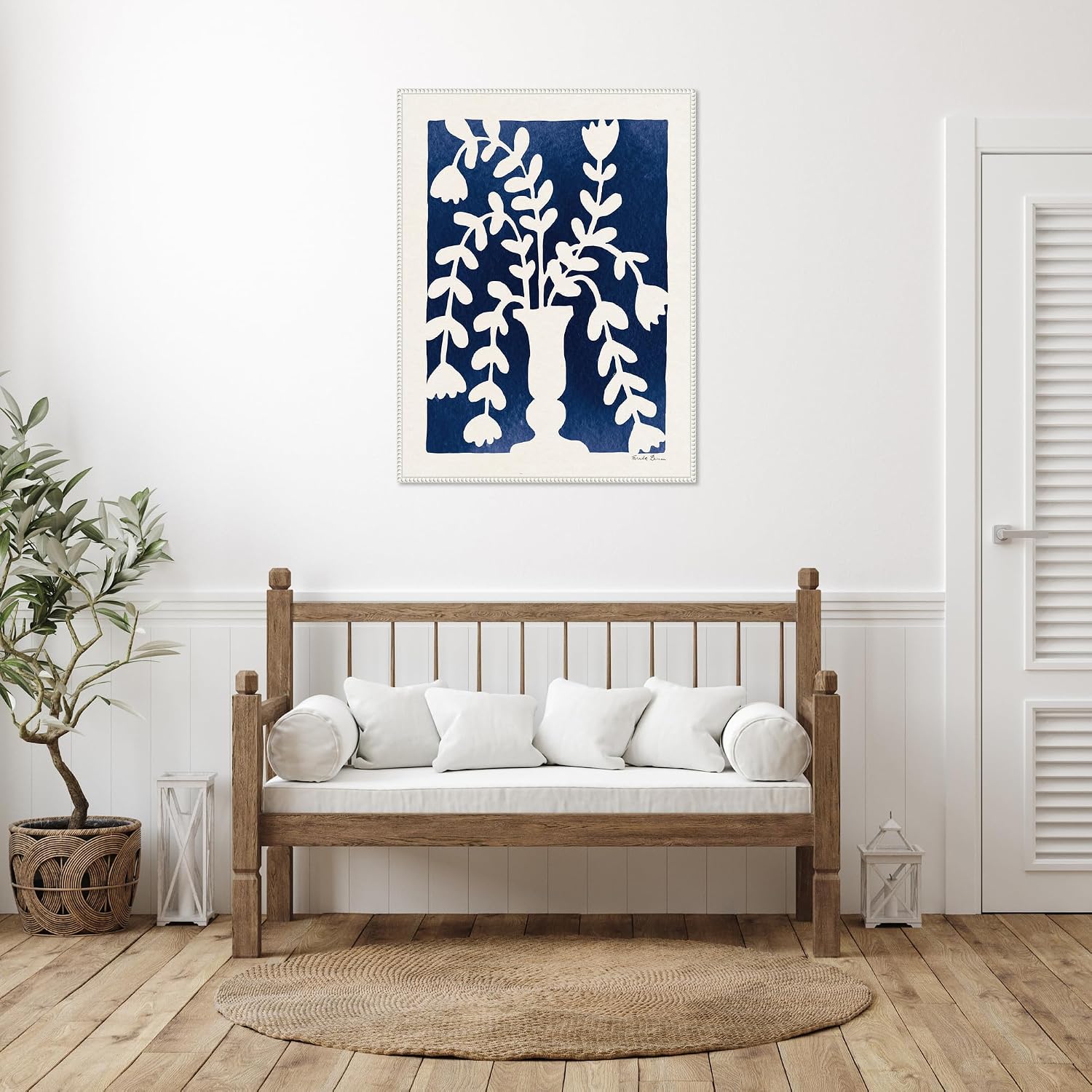 Amanti Art Framed Canvas Wall Art 42x32 Blooming Floral on Blue I, Framed Wall Art Canvas, Abstract Artwork, Traditional Decor, Oversize Poster Painting for Living Room, Bedroom, Bathroom, Kitchen