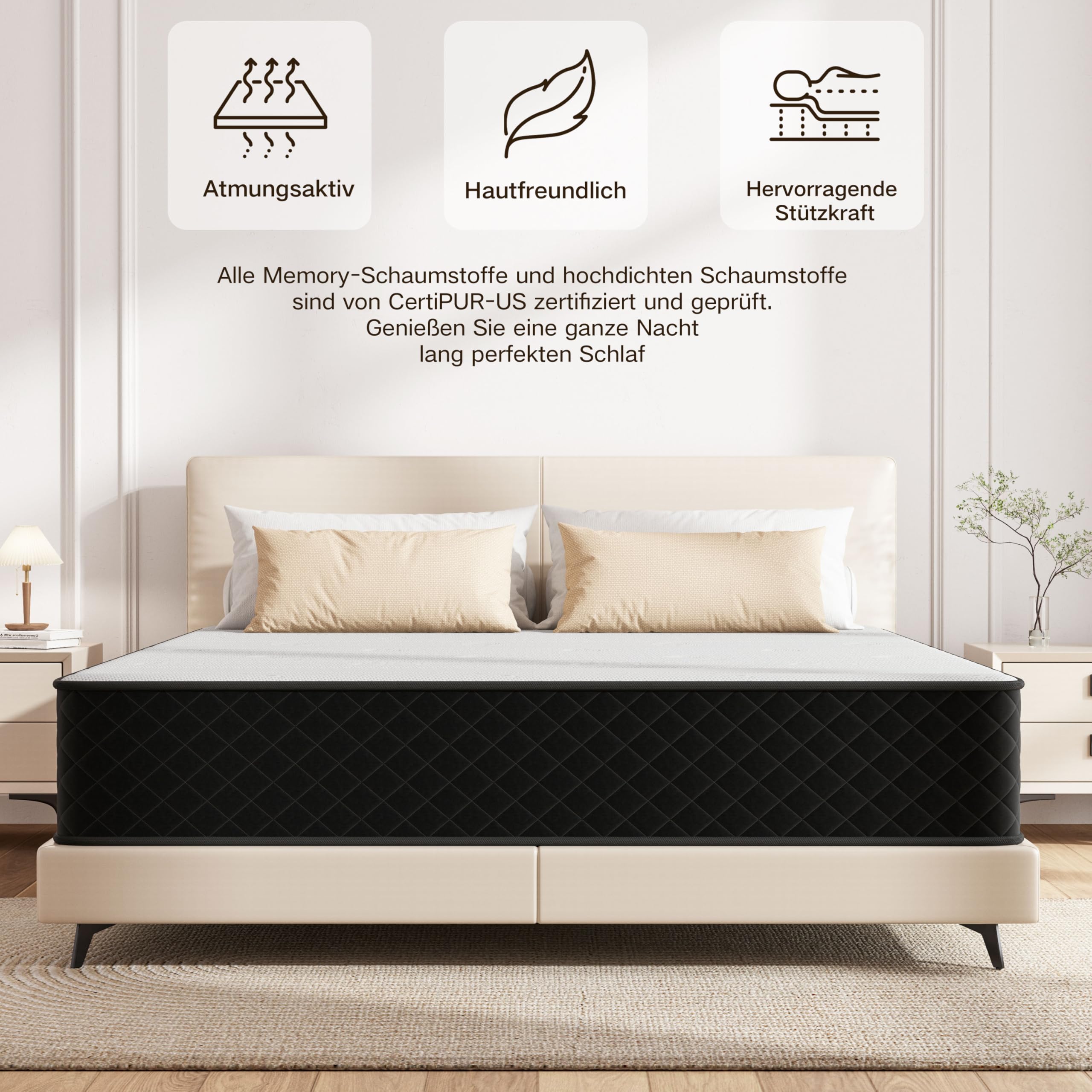 Extrafeste Matratze 140x200 H4 mit Öko-Tex Ertifiziert für höheres Körpergewicht & Rückenschmerzen Linderung, 7-Zone Taschenfederkernmatratze mit Memory Foam, Höhe 25cm