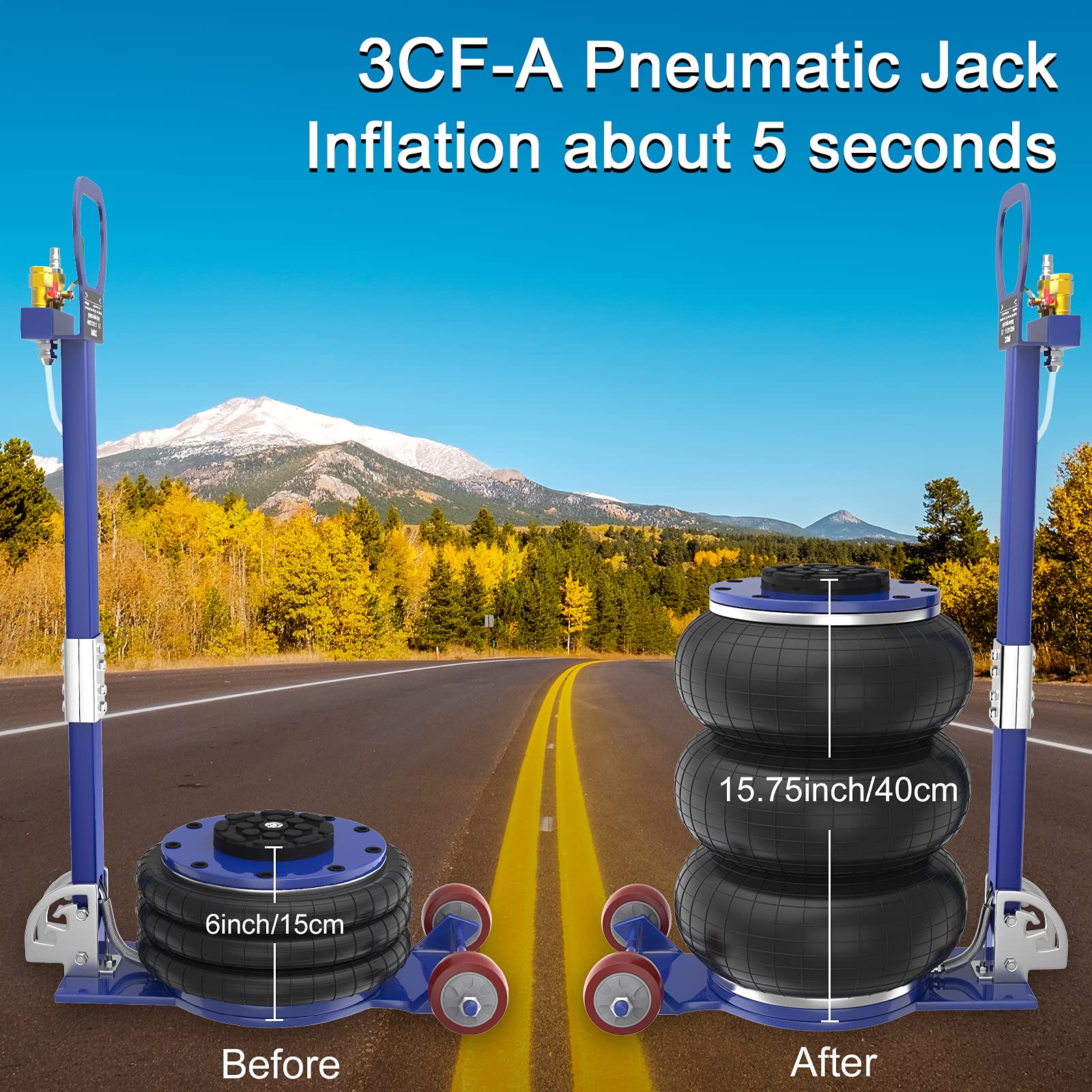 IMAYCC Pneumatic Jack, Blue Floor Jacks, Bag Air Jack, 6600 Lbs/3 Tons Portable Car Jack