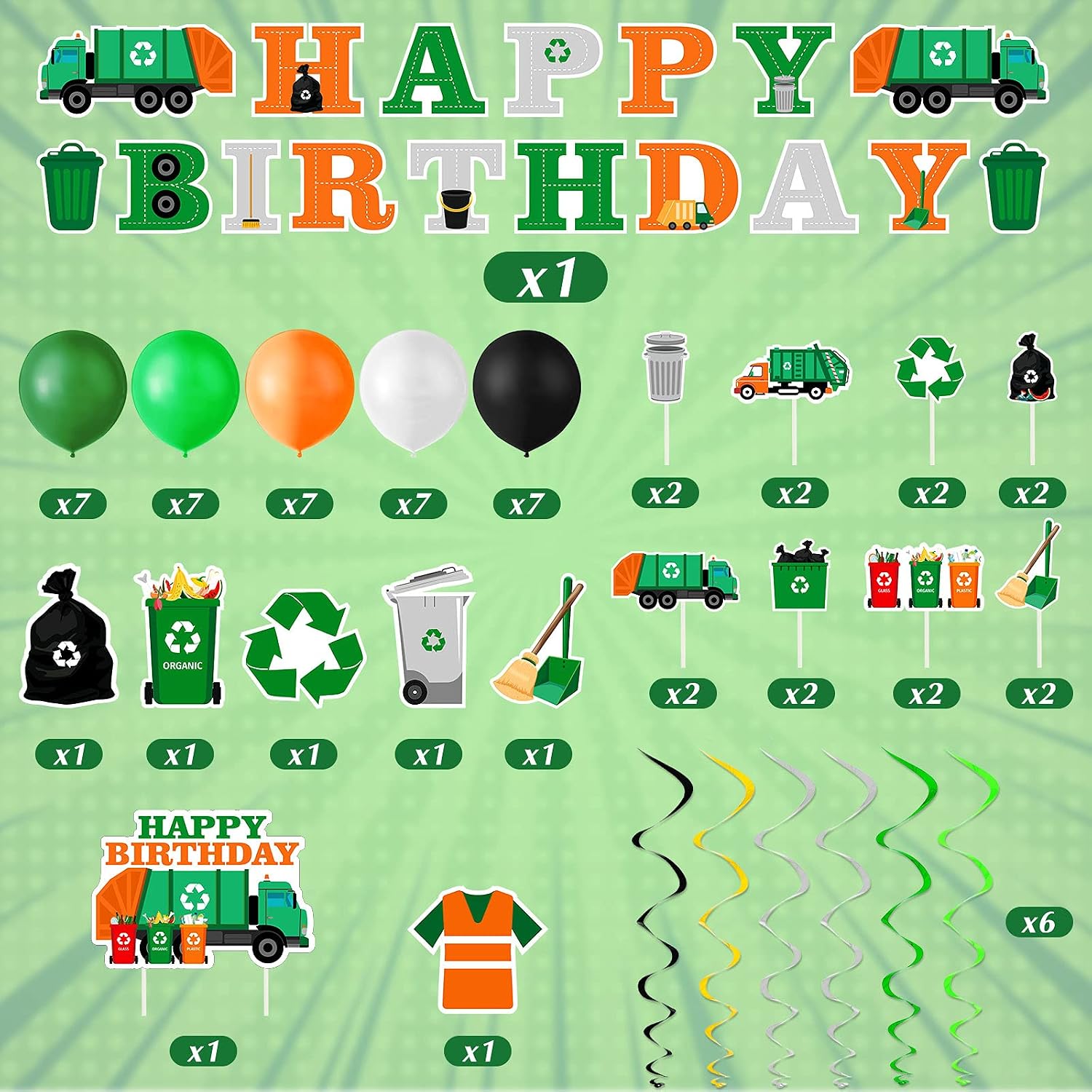 Garbage Truck Birthday Banner & Garland Set - 3 Piece Trash Truck Party Decor For Waste Management Theme - View #9