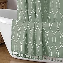 OVZME Sage Green Shower Curtain for Bathroom, Puff Printed Textured Shower Curtain with Tassels, Rustic Geometry Heavy Duty Vintage Country Bathroom Curtain, Water Resistant Fabric, 72Wx72L Inches