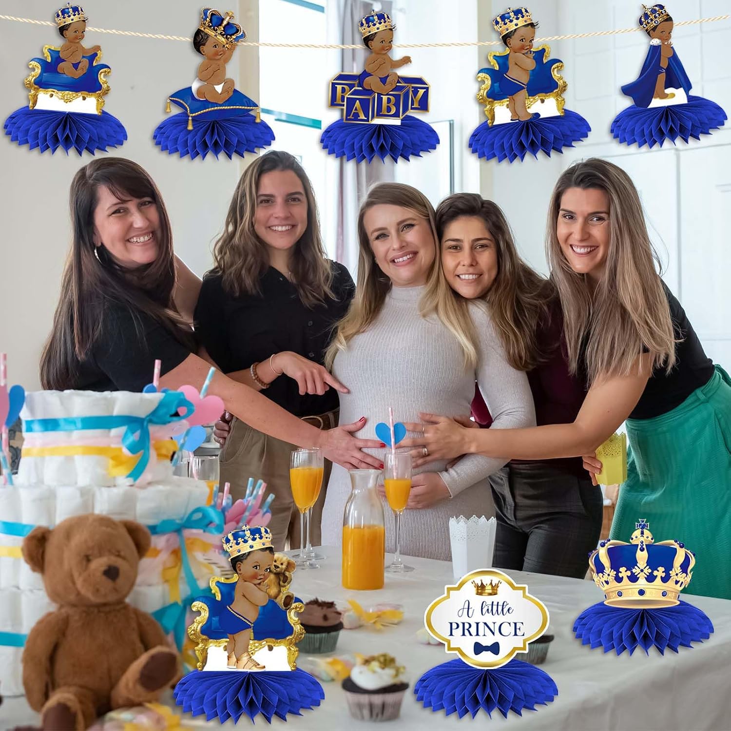 9Pcs Royal Prince Honeycomb Centerpieces Table Toppers, Little Prince Baby Shower for Table Decorations, Prince Themed Birthday Party Supplies, Wild One Birthday Party Decorations for Boys Kids