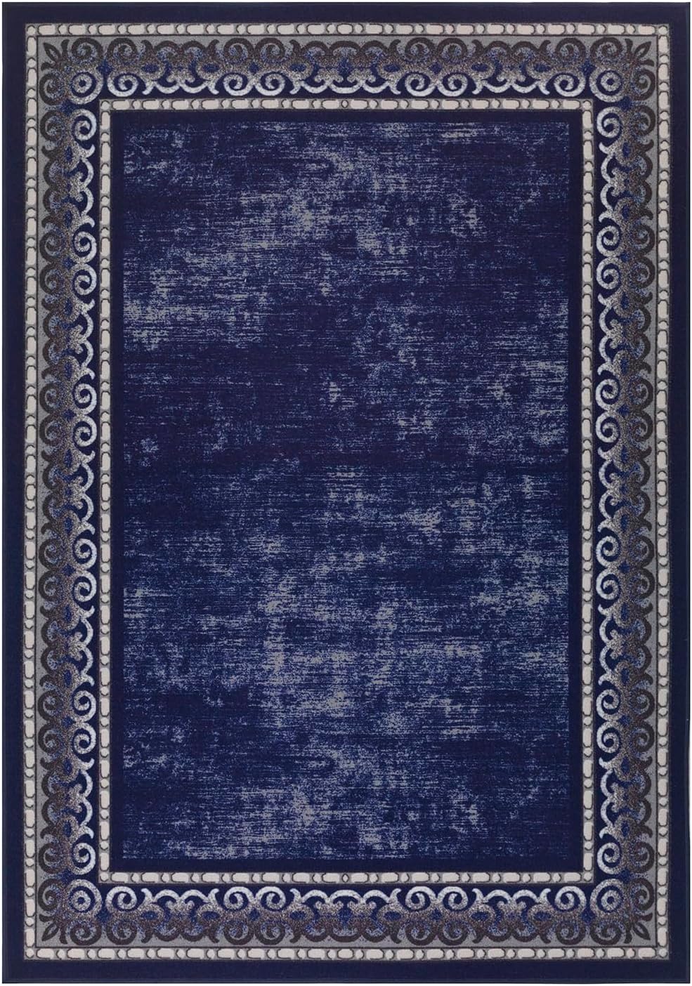 Antep Rugs Alfombras Bordered Modern 8x10 Non-Slip (Non-Skid) Low Pile Rubber Backing Indoor Area Rug (Navy, 7'10" x 10')
