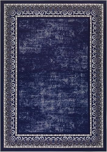 Miniatura 4 de Antep Rugs - Alfombras modernas con borde 5 x 7 antideslizantes (antideslizantes) de bajo perfil con respaldo de goma para interiores (Azul marino,