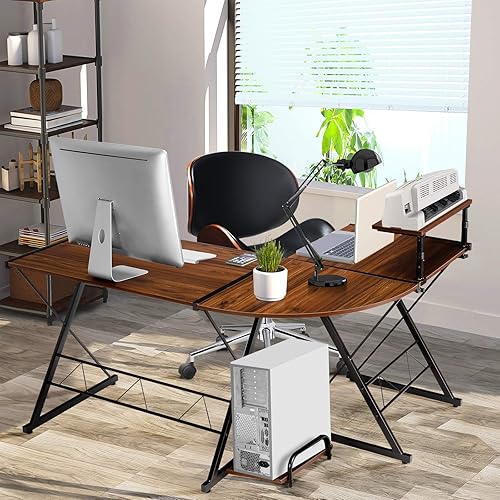 Miniatura 5 de Tangkula Escritorio para computadora en forma de L, escritorio de esquina de 58 pulgadas con estante móvil y soporte para CPU, estación de trabajo