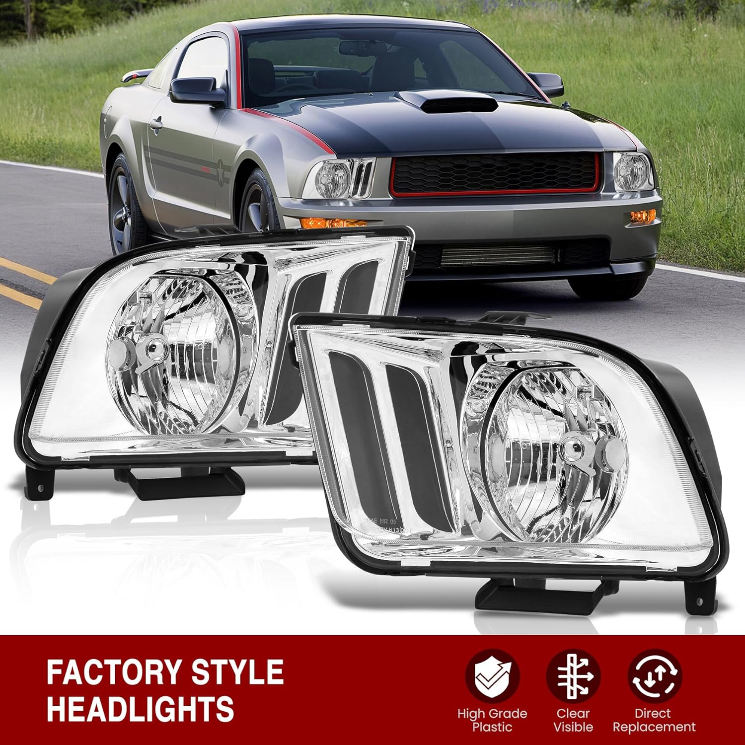 AJP Distributors Headlights Halogen Headlamps Driving Lights Bumper Signal Reflector Lamps Assembly Pair Left & Right Compatible/Replacement For Mustang GT S197 2005 2006 2007 2008 2009 05 06 07 08 09