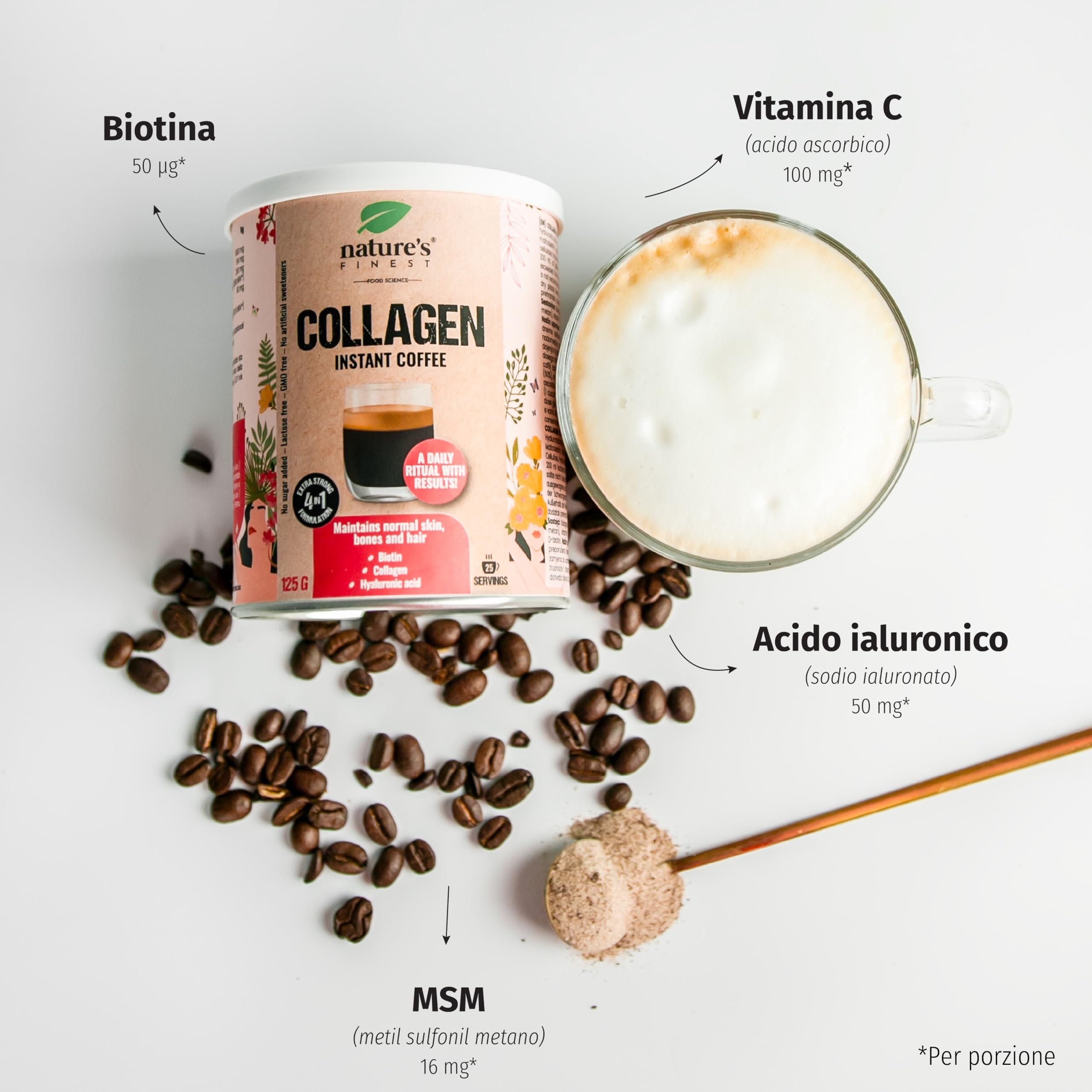 Nature's Finest Collagen Coffee 375 g (Confezione da 3) | Caffe Istantaneo in Polvere - Pronto in un Minuto - Pratica Lattina