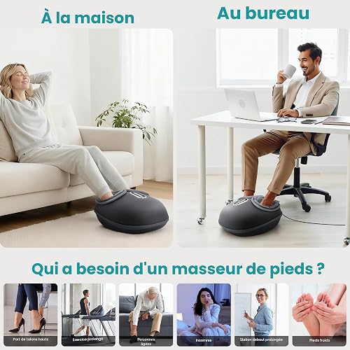 Nekteck Massaggiatore per piedi con calore, macchina per massaggio shiatsu per piedi profondo, compressione dell'aria, migliora la circolazione sanguigna e il benessere del piede (grigio scuro) - 7