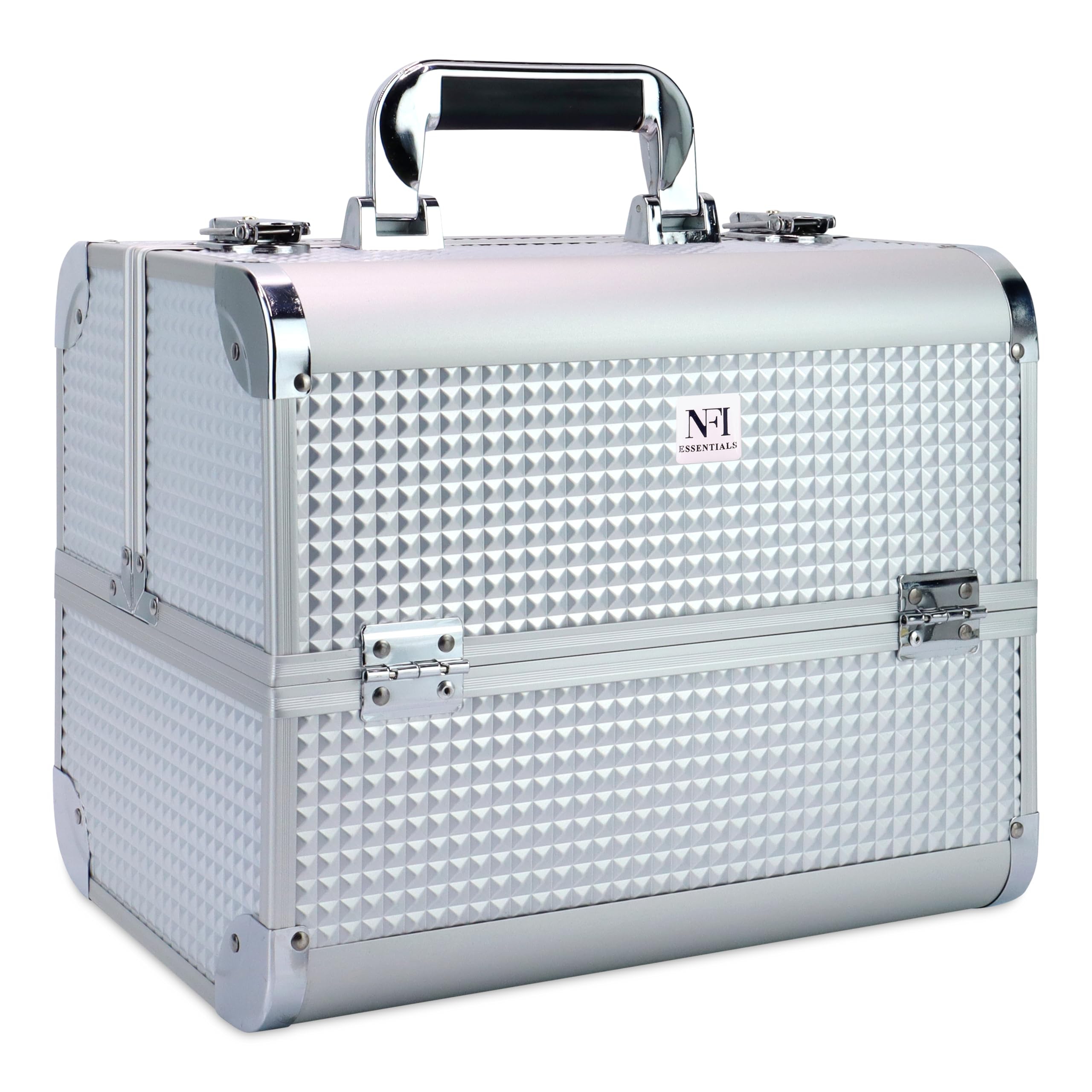NFI essentials Makeup Organizer Box Cosmetic Storage Case for Women Girls Vanity Kit Bag for Bride Professional Large Box for Makeup & Beauty Accessories, 21 Cm, White-image-28