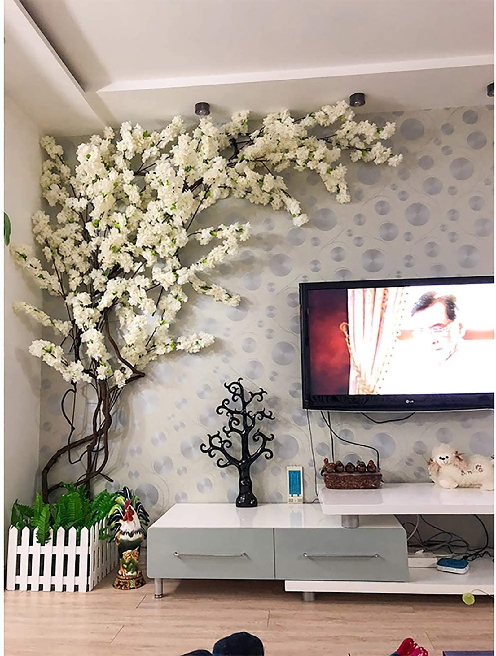 Artificial Flower White Cherry Blossom Tree Fake Vines Flowers for Wparty Ceremony Home Decor Silk Sakura Flowers/White