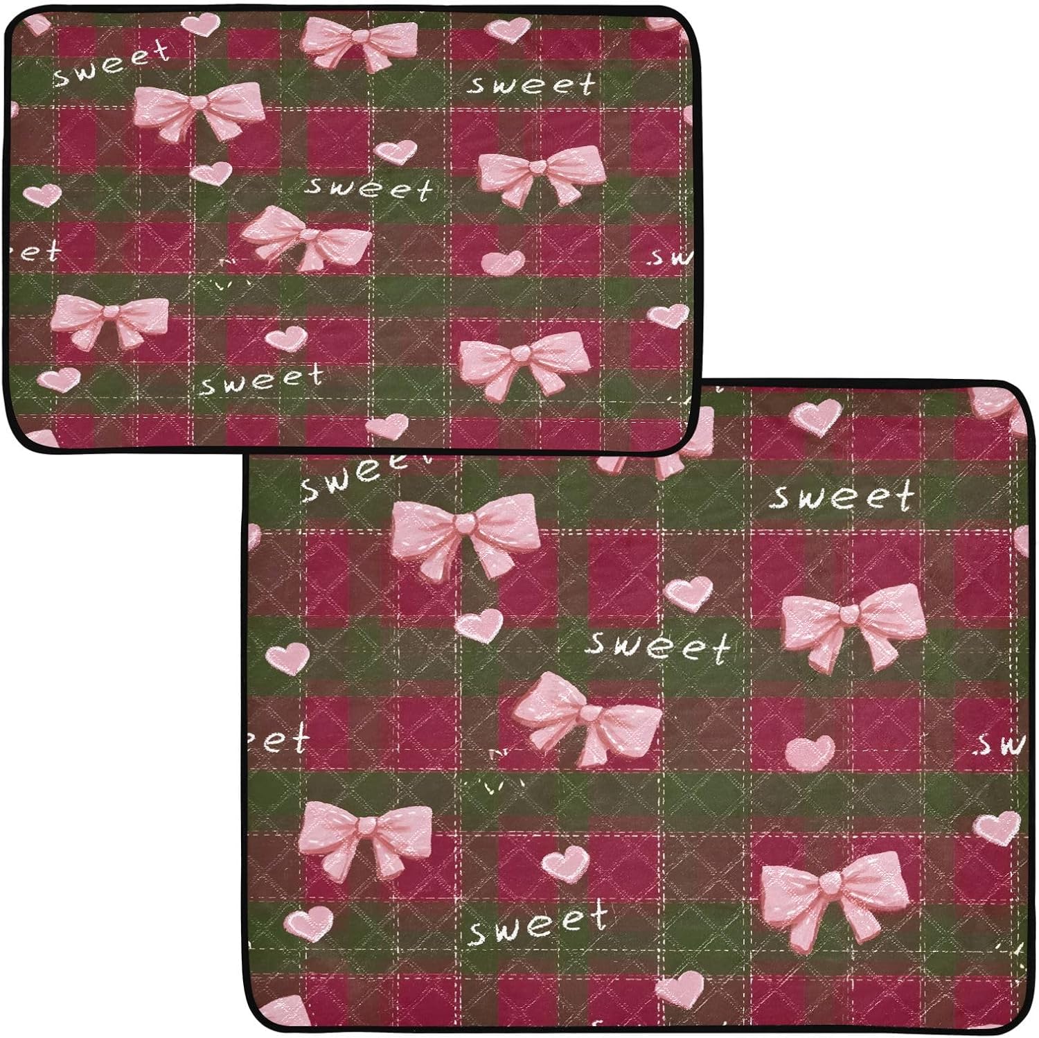Washable Pee Pads for Pets Grid Background Bow Pattern Reusable Cats and Dogs Mats