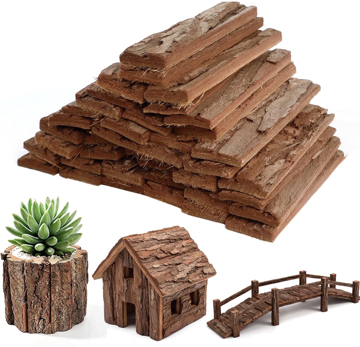 Natural Tree Barks Wood Strips 45 Pcs Wood Bark for Crafts Rustic Unfinished Tree Barks Planks Wooden Craft Sticks Wood Log Twigs for DIY Crafts Photo Props Fairy Garden Home Decor