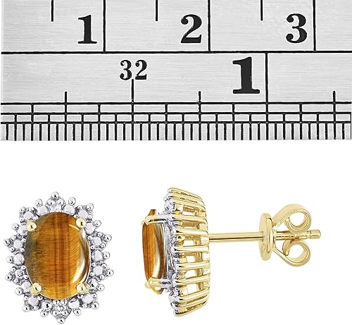 Miniatura 3 de RYLOS Aretes inspirados en la princesa Diana de plata chapada en oro amarillo, piedras preciosas y diamantes de forma ovalada, aretes de piedra