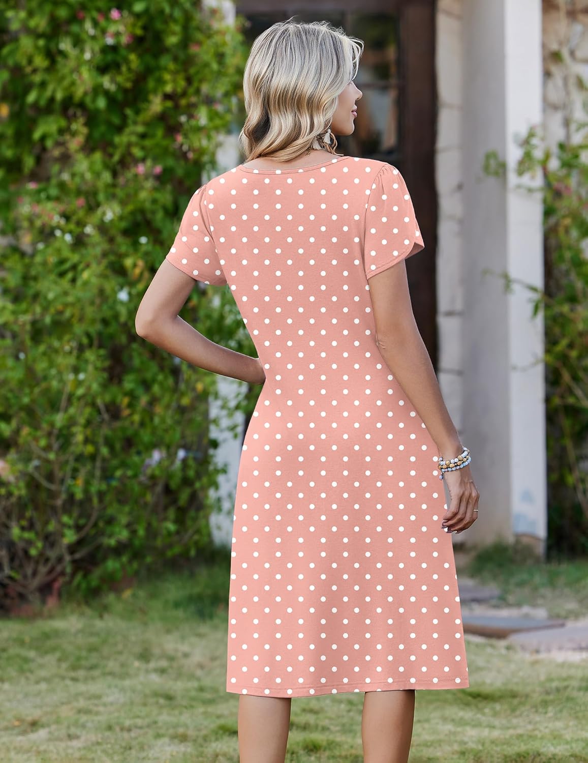 Zeagoo Women Midi Dresses for Summer 2026 Short Sleeve Casual Flowy Dress A Line Pleated V Neck Beach Sundress with Pockets - Image 6