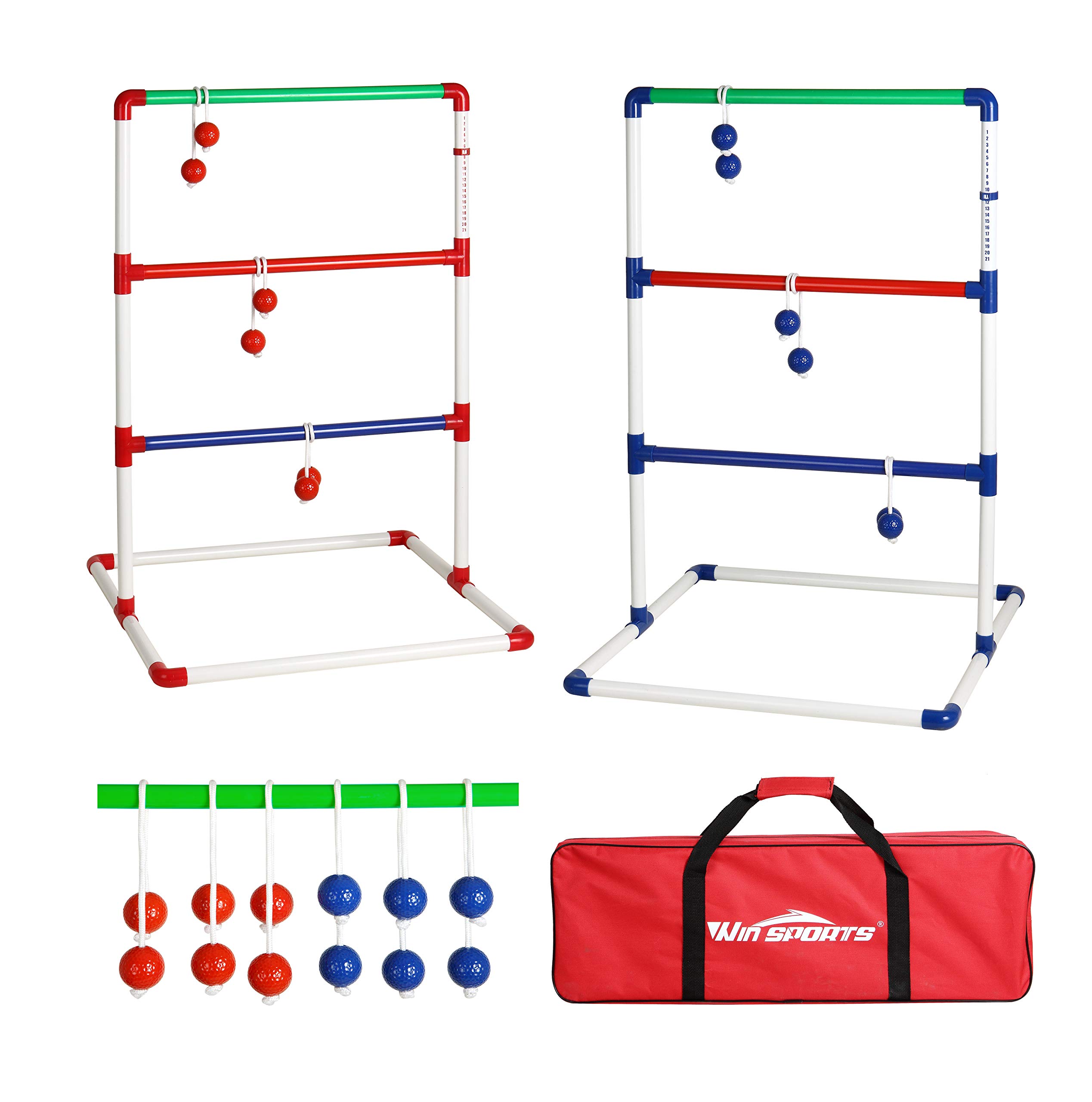 Indoor Ladder Ball Toss Game With 6 Weighted Bolos, Carrying Case and Sand Weighted PVC Piping,Games For Adults, Kids, Family