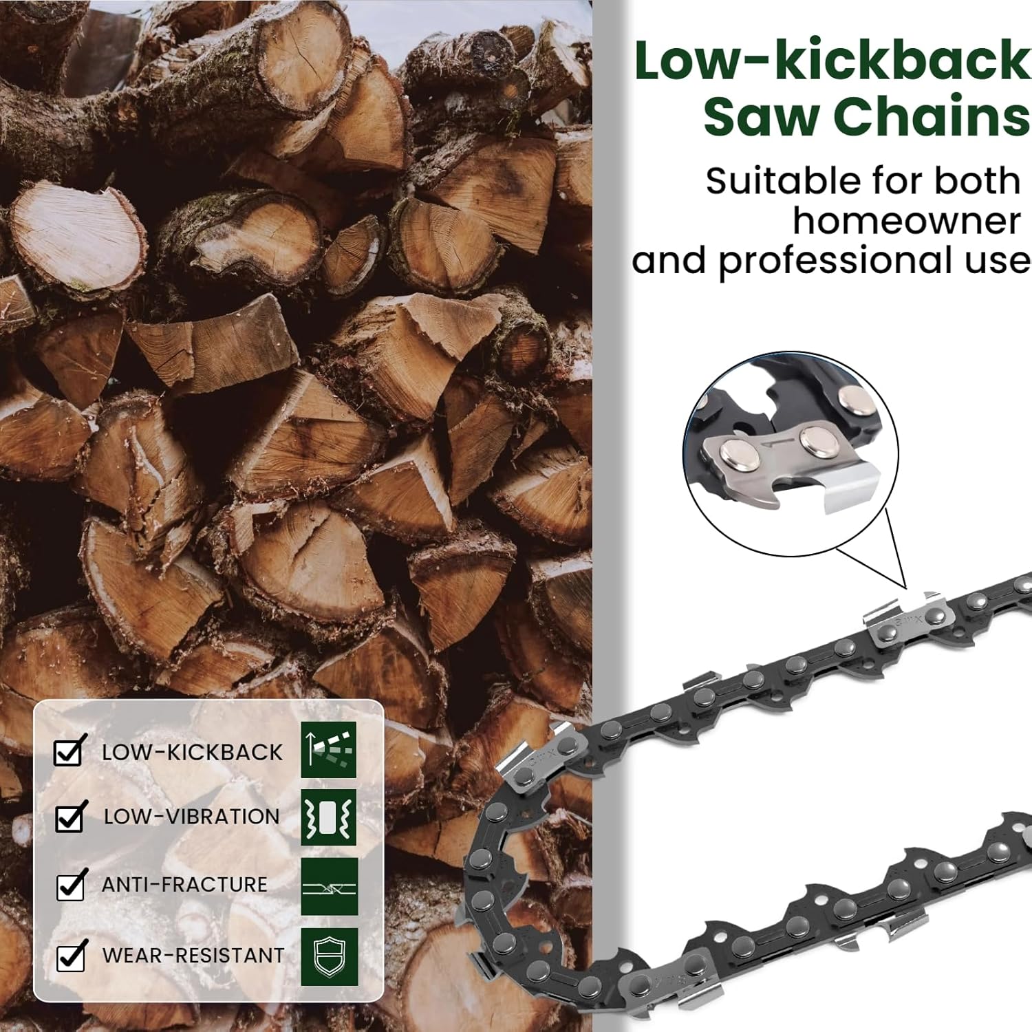 New 18 Inch Chainsaw Chain 3/8"LP Pitch .050" Gauge 62 Drive Links, 18 Inch Replacement Chain for EGO, Dewalt, Greenworks, Kobalt, Ryobi, Husqvarna, Echo, Poulan, Black+Decker, Atlas and More - S62