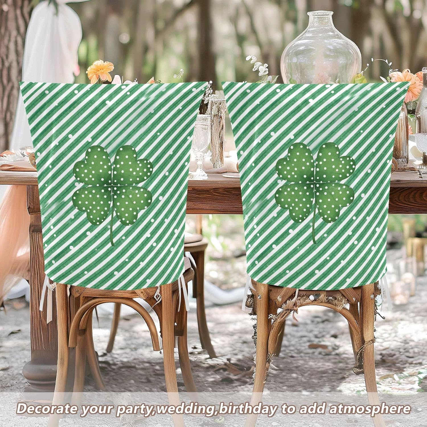 ALAZA Vintage Clovers Stripes Chair Back Cover Set of 6, Washable Reusable Removable Chair Slipcovers Decorative Chair Cover for Home Kitchen Wedding Party