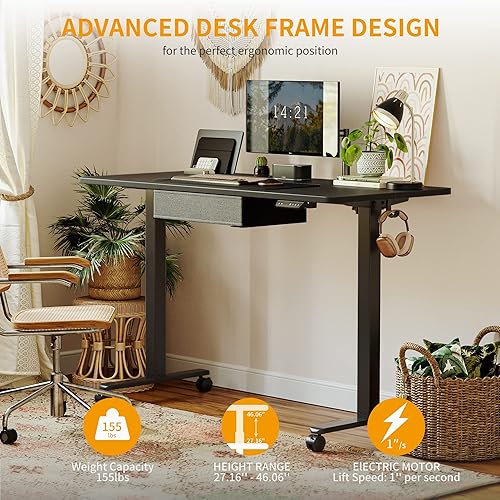 Vista 10 de CubiCubi Escritorio de pie con cajón, escritorio eléctrico de altura ajustable de 55 x 24 pulgadas, estación de trabajo ergonómica para computadora