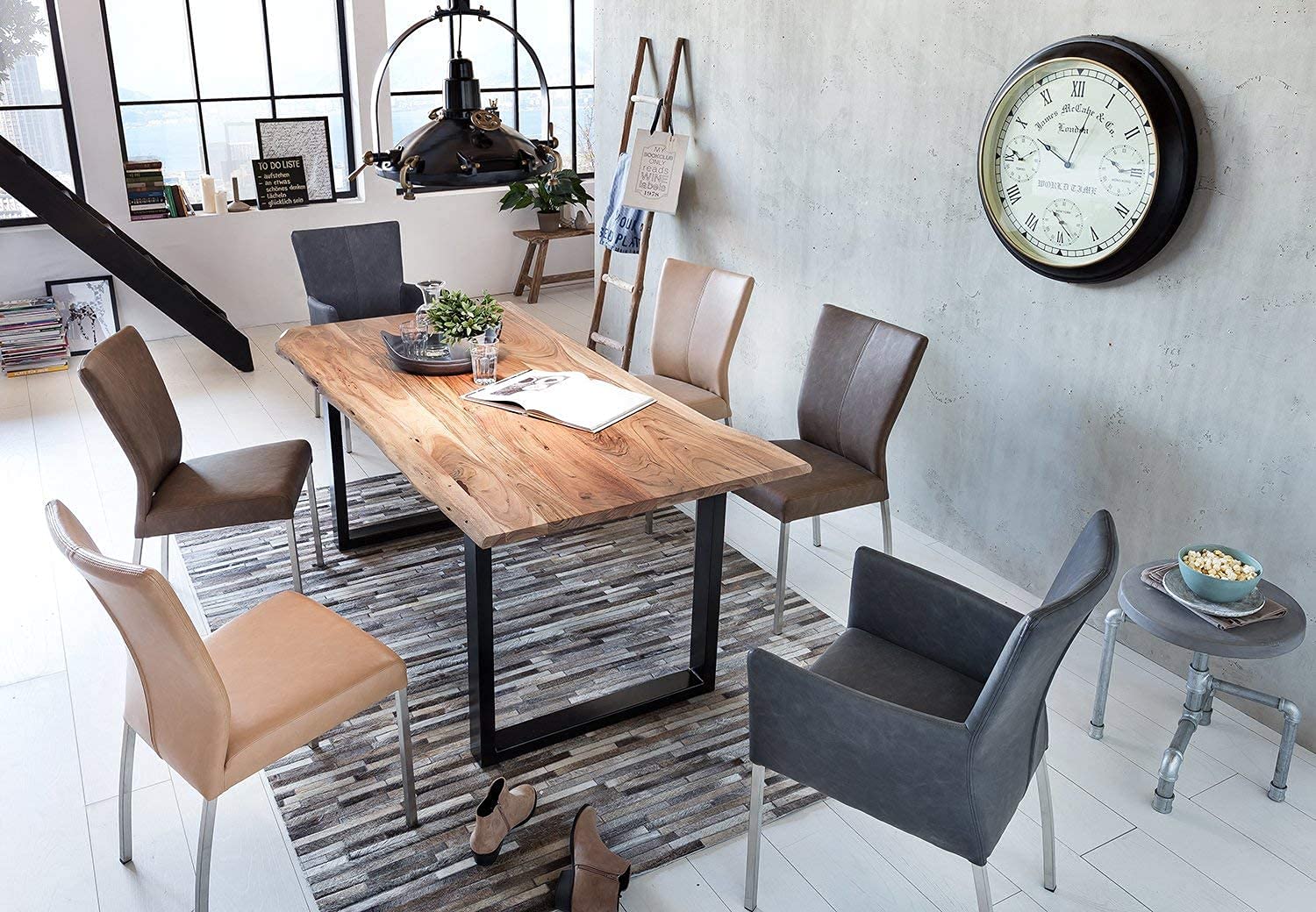 SAM Baumkantentisch 160x85 cm Quarto, Akazienholz massiv + naturfarben, Esstisch mit schwarzem U-Gestell, Esszimmertisch/Holztisch Industrial-Design, Tischplatte 26 mm