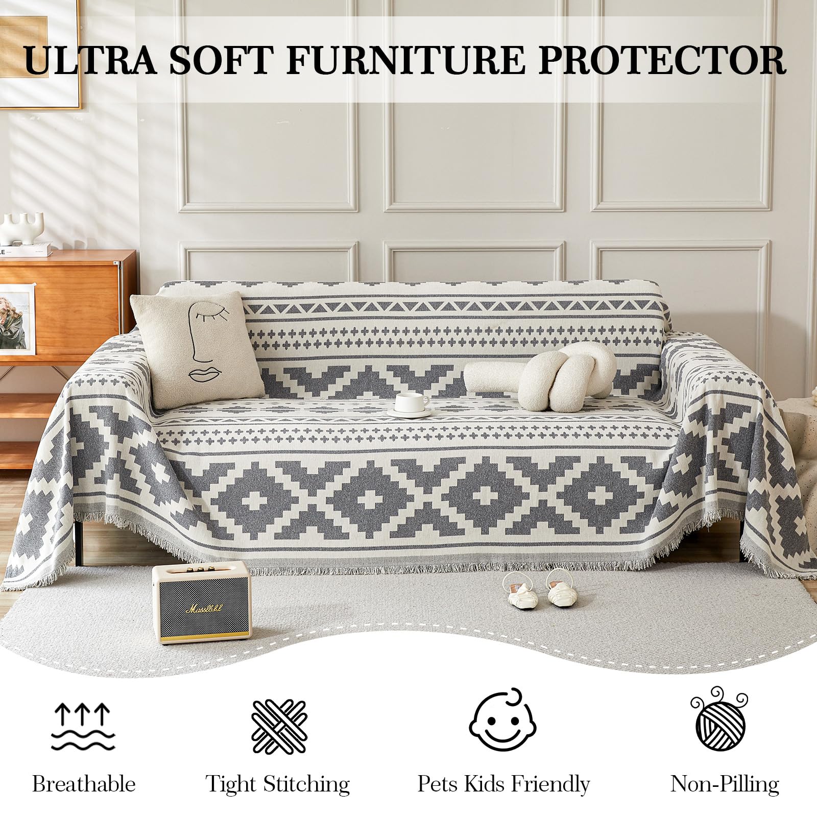 SHANNA Geometric Sofa Cover for 2 3 4 Seater, Chenille AB Sided Slipcover for Corner Sofa All-Season Protection Couch Cover - Image 4