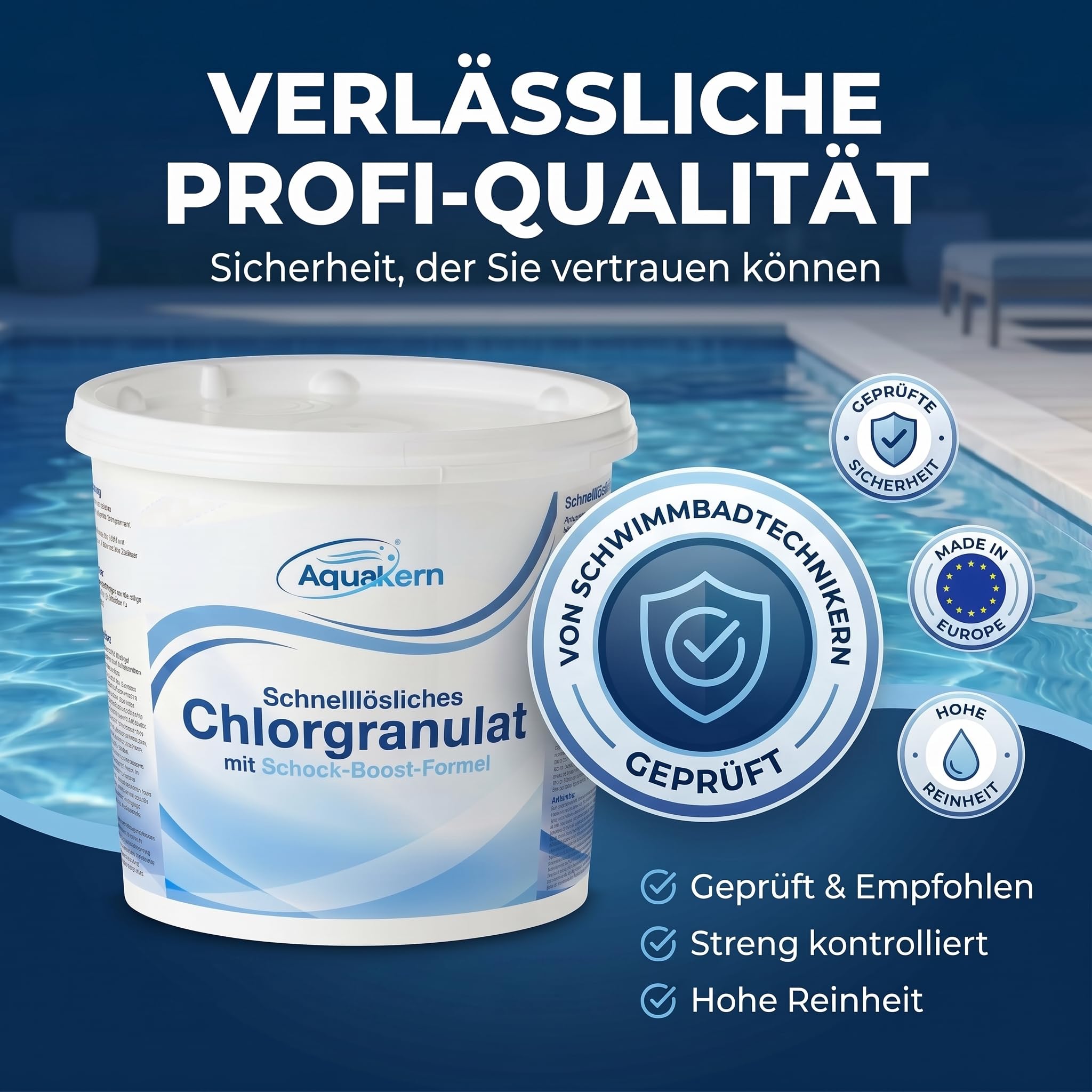 Schnelllösliches Chlorgranulat Pool 5KG [für SCHOCKCHLORUNG & STOßCHLORUNG] mit Schock-Boost-Formel | Schnellchlorgranulat zur Pooldesinfektion | Made in Europe