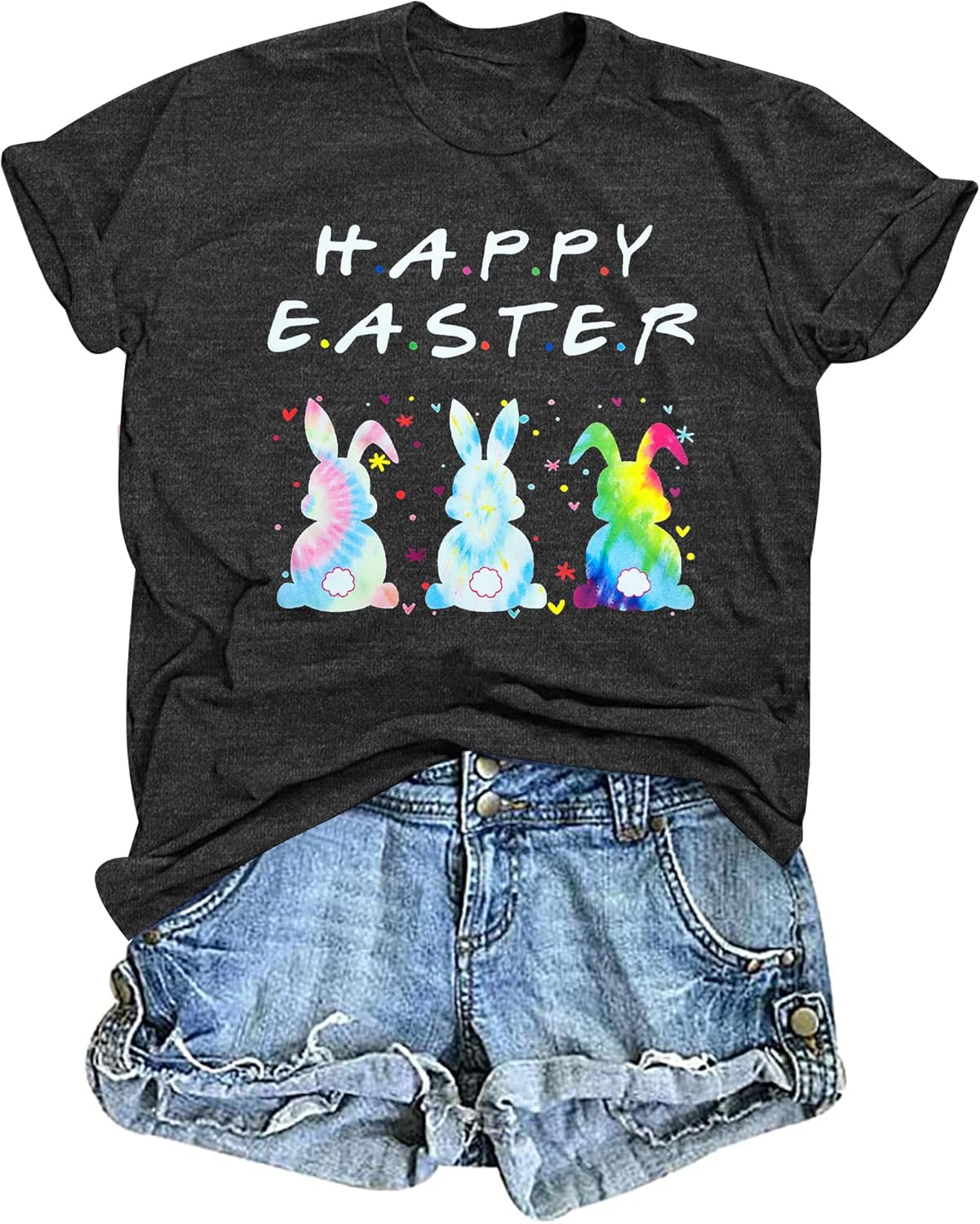 Happy Easter Shirts for Women: Easter Bunny Shirt Colorful Rabbit Easter Graphic T Shirt Letter Print Short Sleeve Tops