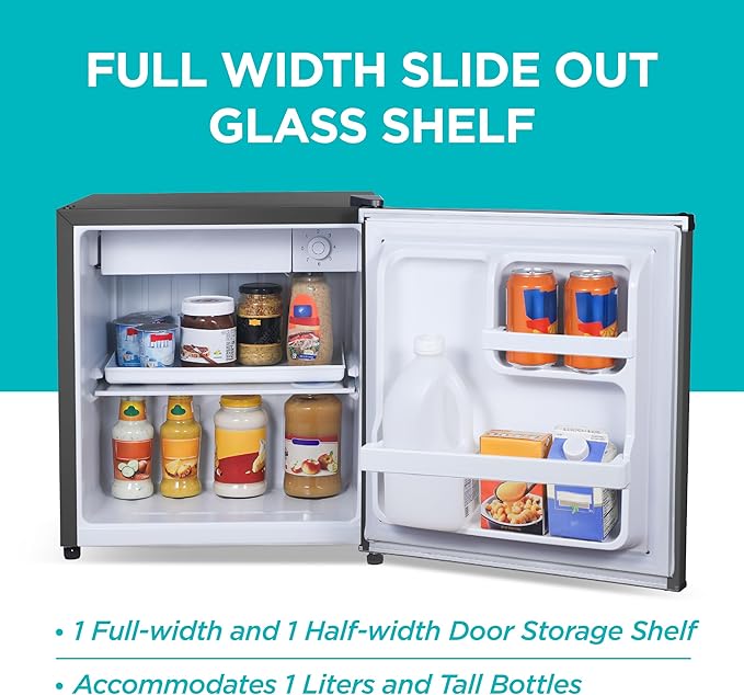 BLACK+DECKER 1.7 Cu. Ft. Compact Refrigerator, ENERGY STAR Certified, Single Door Mini Fridge with Chiller Compartment, Personal Fridge for Home or Dorm Room, R600a Refrigerant, BCRK17B, Black on Fridge.com