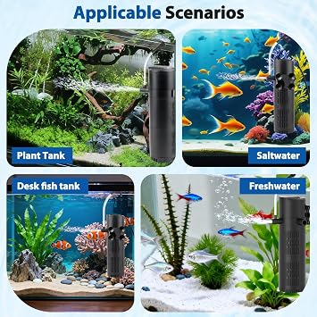Internal UV Fish Tank Filter with UV Light, 5-in-1 Aquarium Filter Pump, Timer Controller and Visible UV Window, Multi-Mode Filtration System for Freshwater & Saltwater, 80-267L Aquariums (800L)