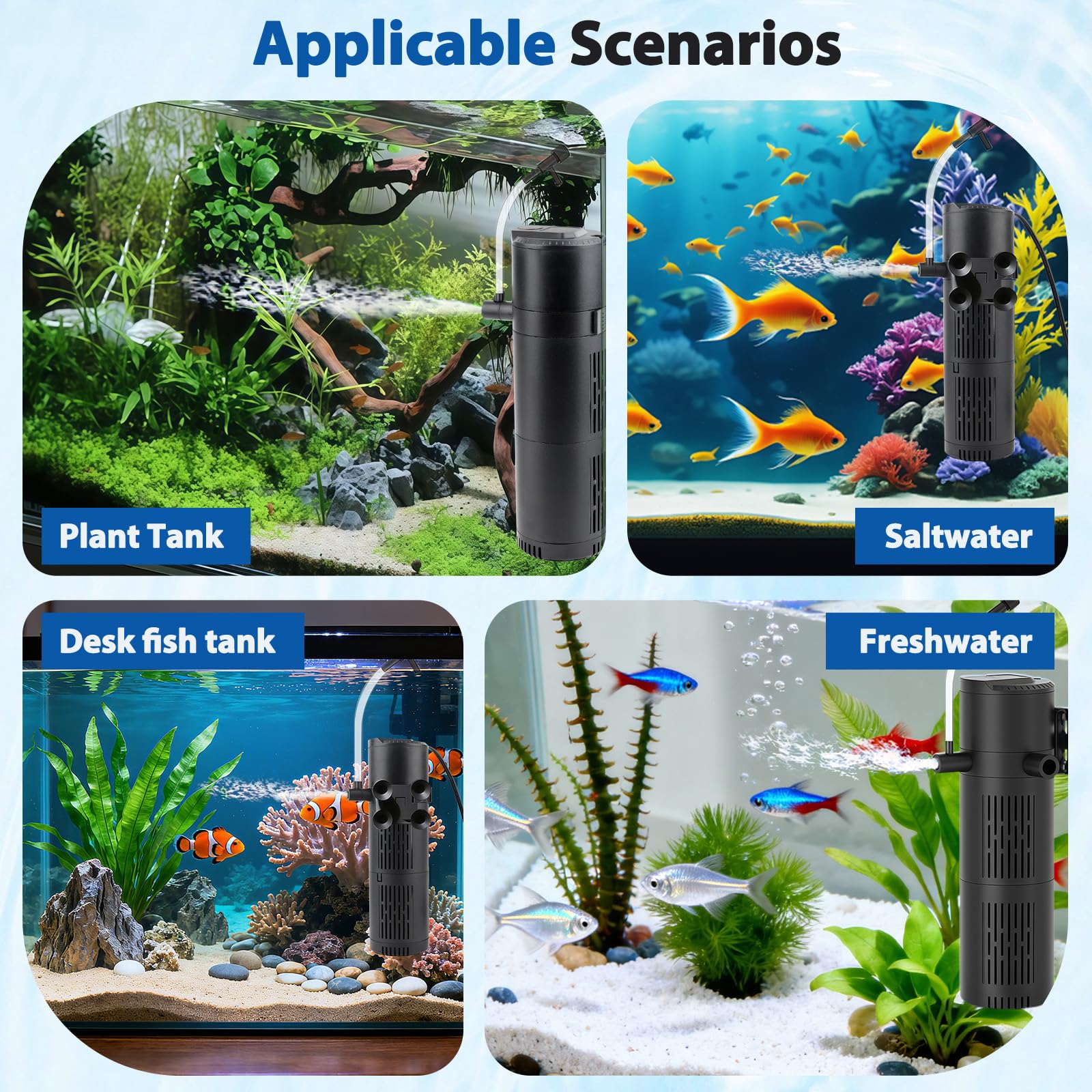 Filtro interno UV per acquario con luce UV, pompa filtro acquario 4 in 1, controller timer e finestra UV visibile, sistema di filtraggio multi-modalità per acquari d'acqua dolce e salata, 15-80 L (800