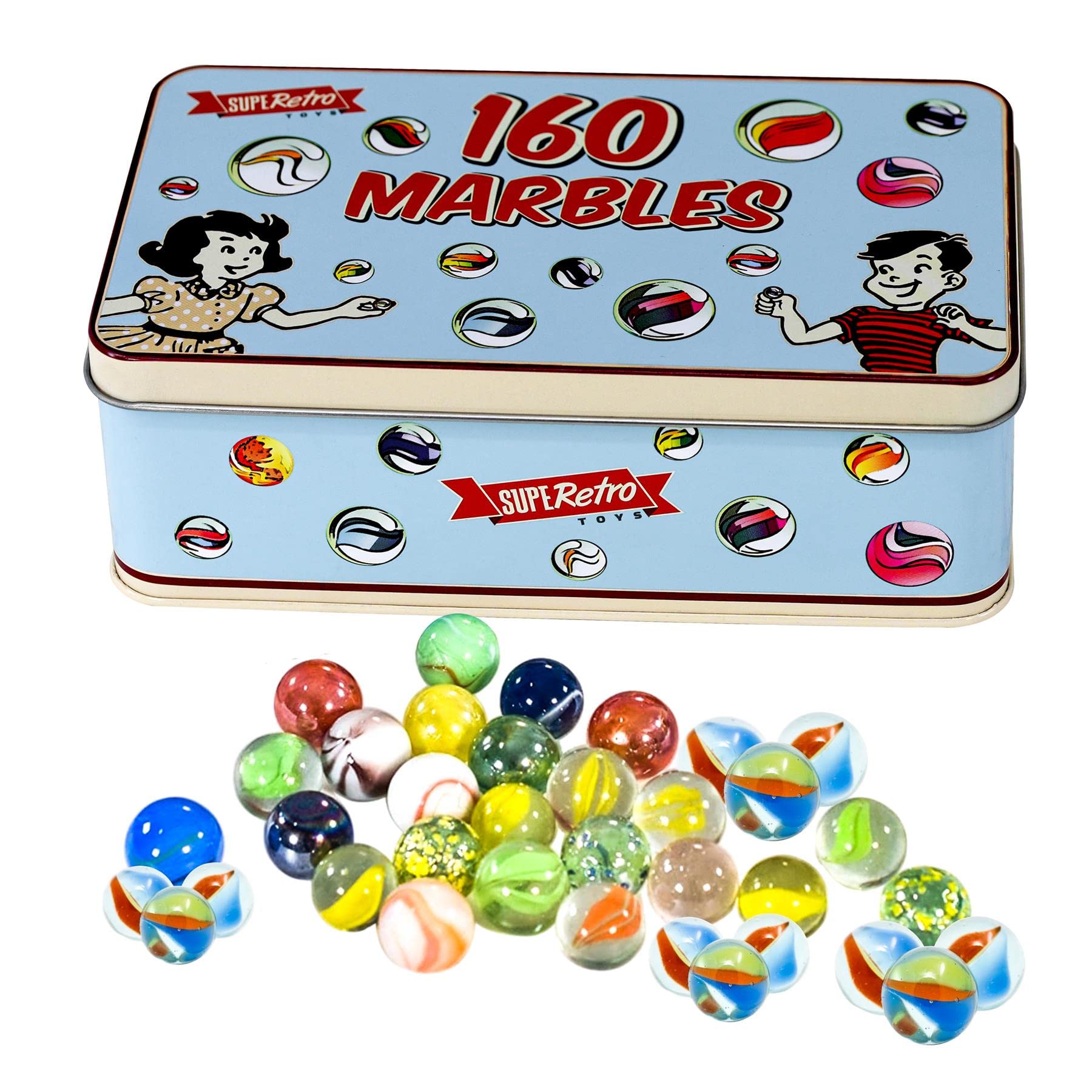 160 Marbles Set Assorted Colour Glass Marbles for Kids Games Marble Run Toy for Children Age 3 + in Metal Storage Tin Box