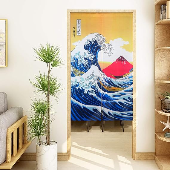 LIGICKY Japanese Noren Doorway Curtain Ukiyoe Hokusai The Great Wave off Kanagawa Mount Fuji Door Hanging Tapestry for Home Decoration 33.5 x 59 inch