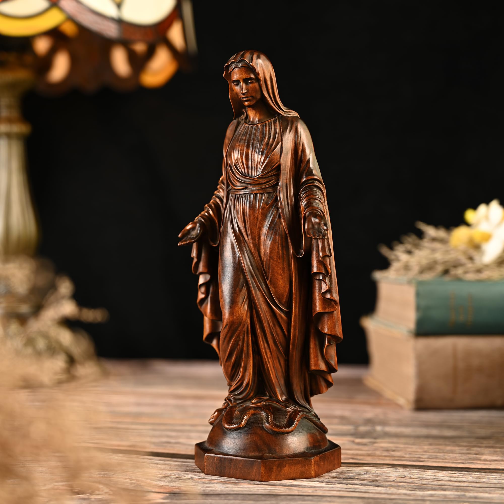 BGCOPPER Jungfrau Maria Statue aus Holz, katholische Mutter Maria, 30,5 cm | Handgefertigt, Buchenholz, christliches Geschenk, Heimdekoration