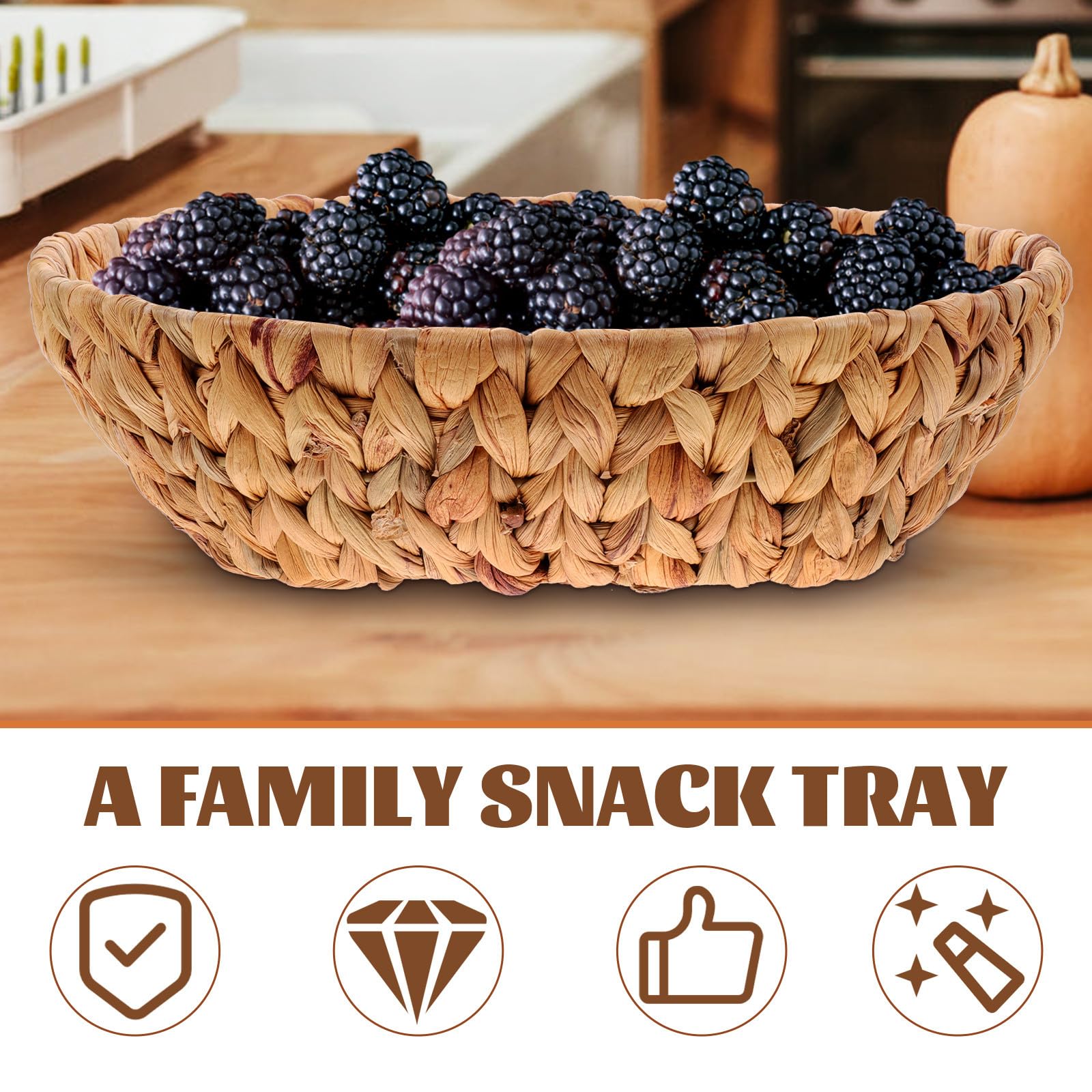 Mikinona Cesto Rotondo Intrecciato in Fibra Naturale per Snack e Alimenti, Design Semplice, Facile da Pulire, per Ufficio e Scuola